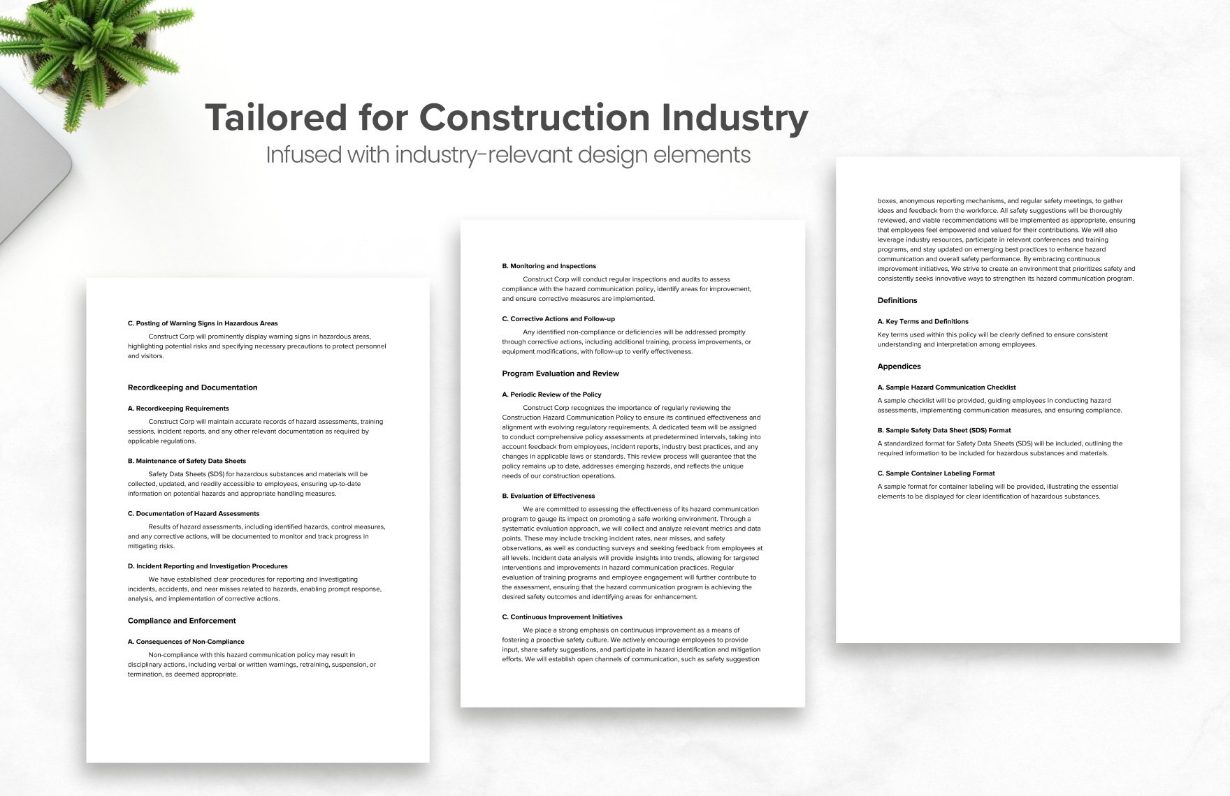 Construction Hazard Communication Policy Template