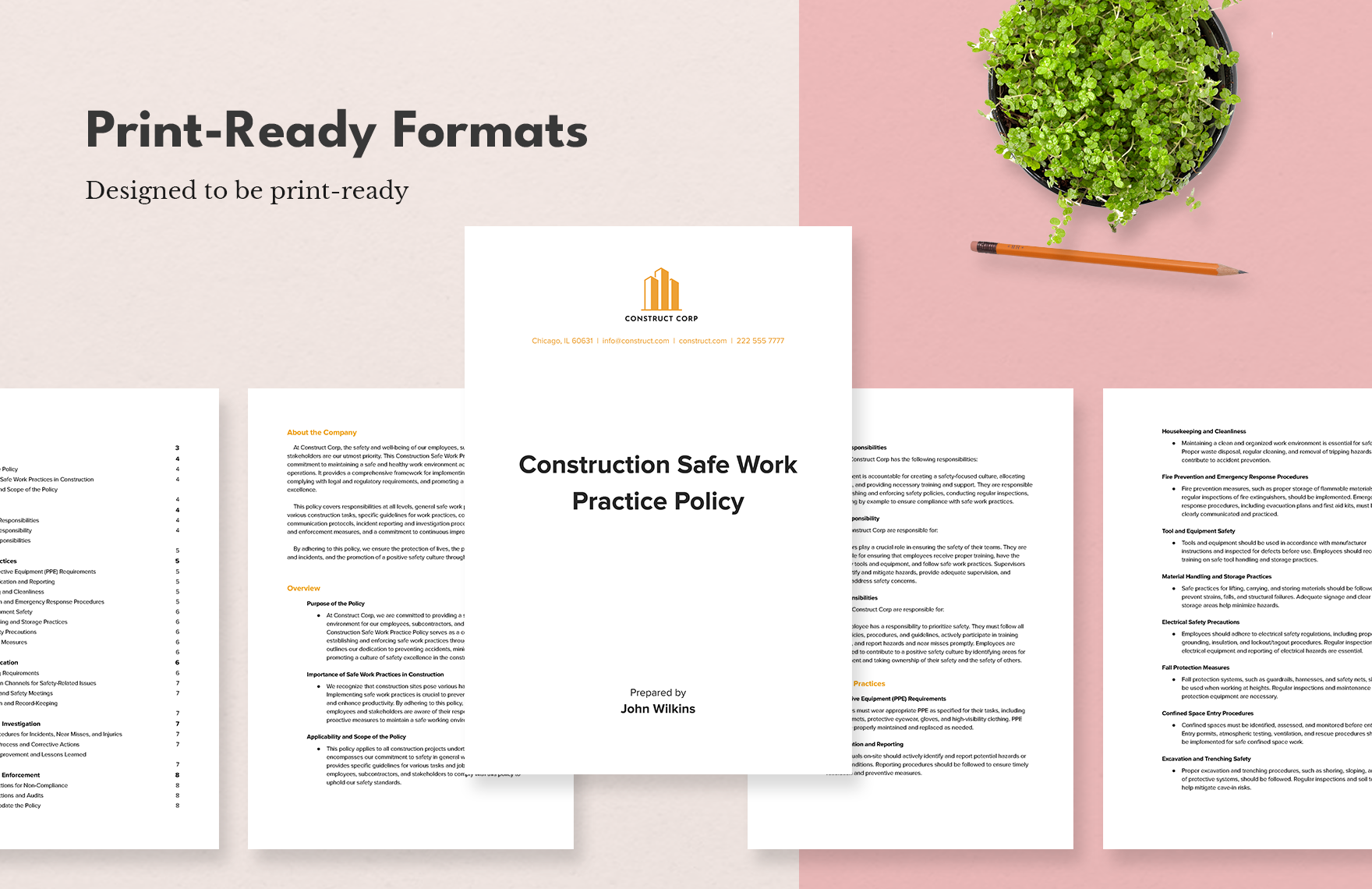 Construction Safe Work Practice Policy Template