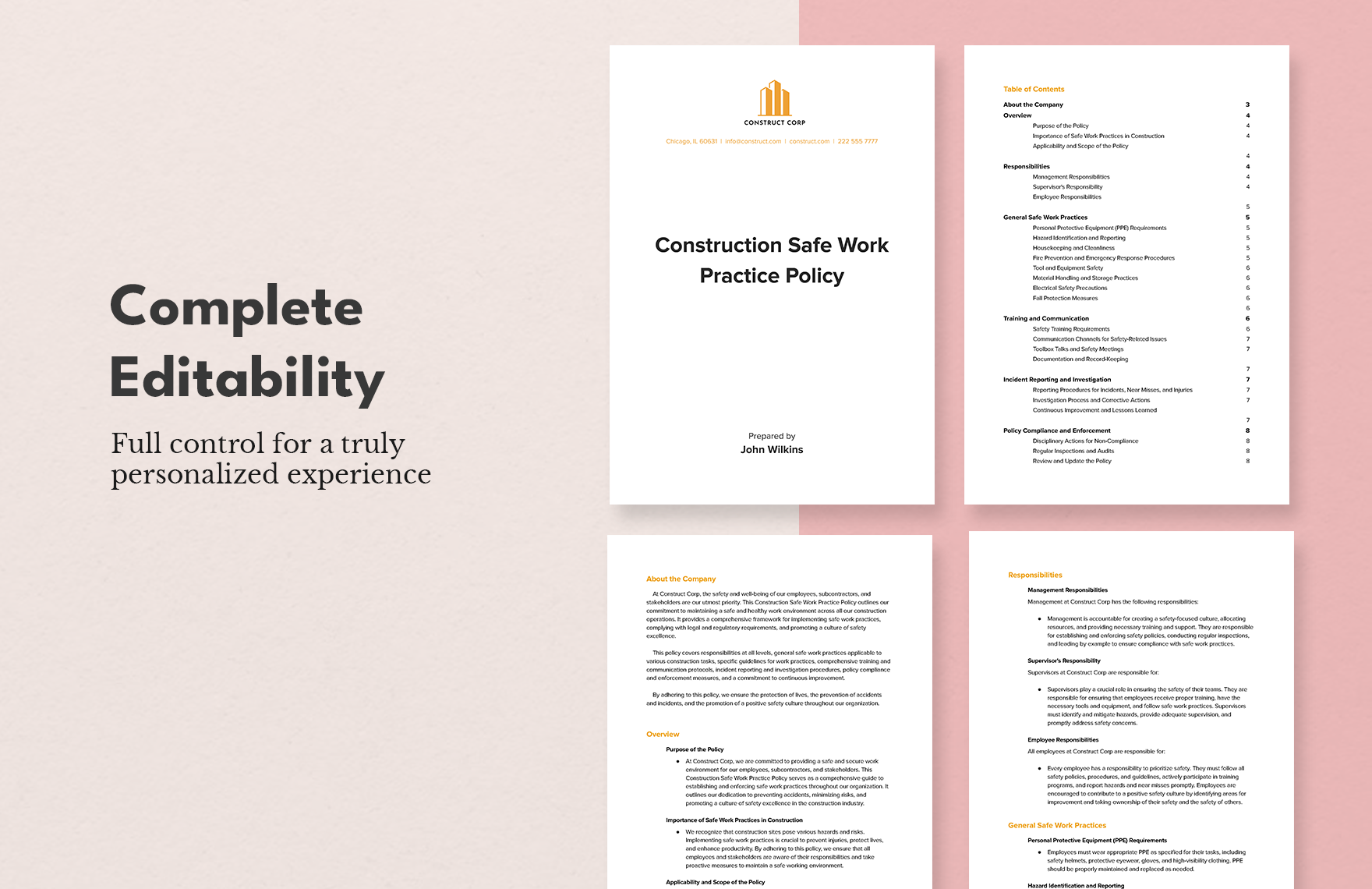 Construction Safe Work Practice Policy Template