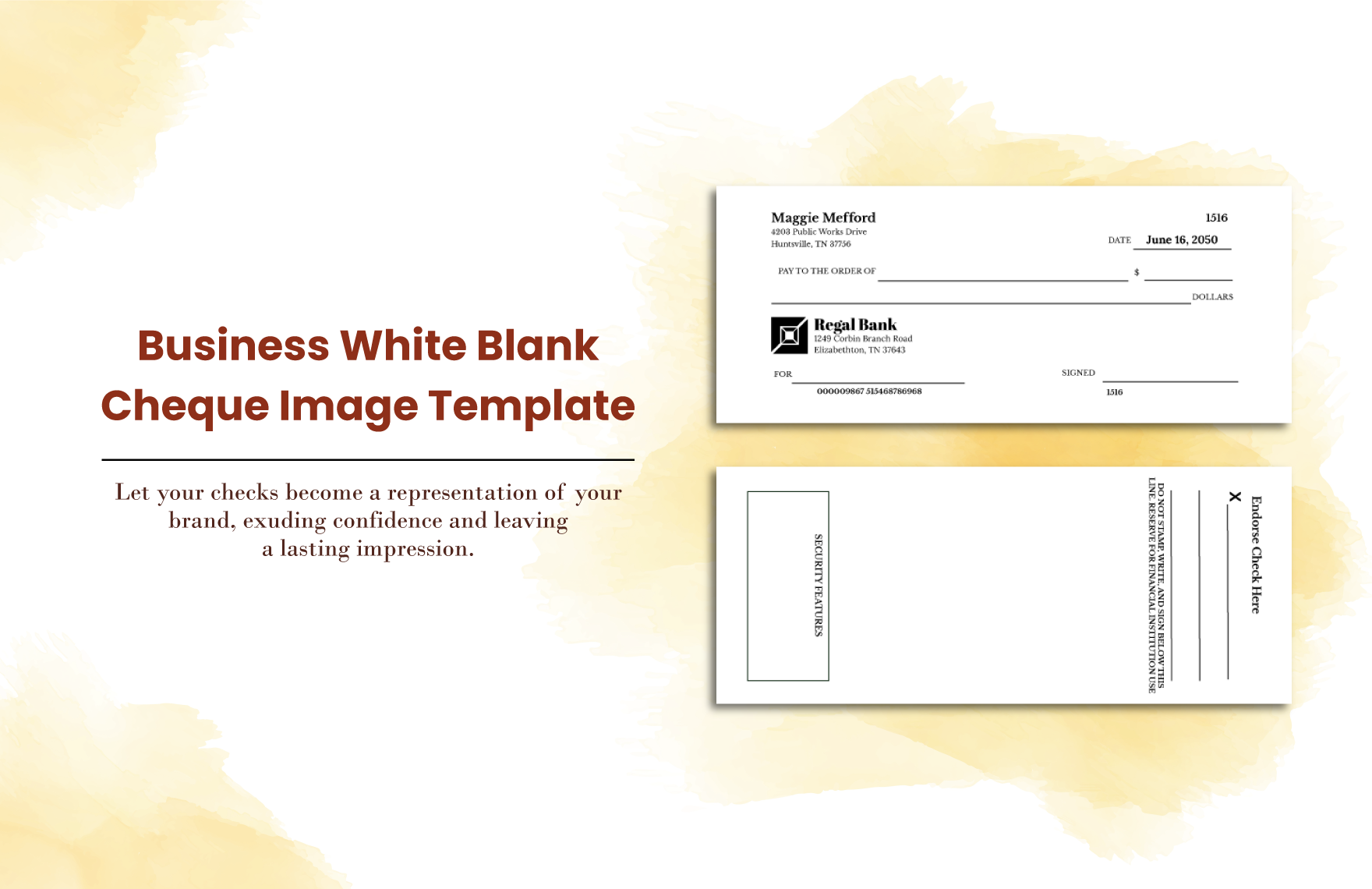 Business White Blank Cheque Image Template