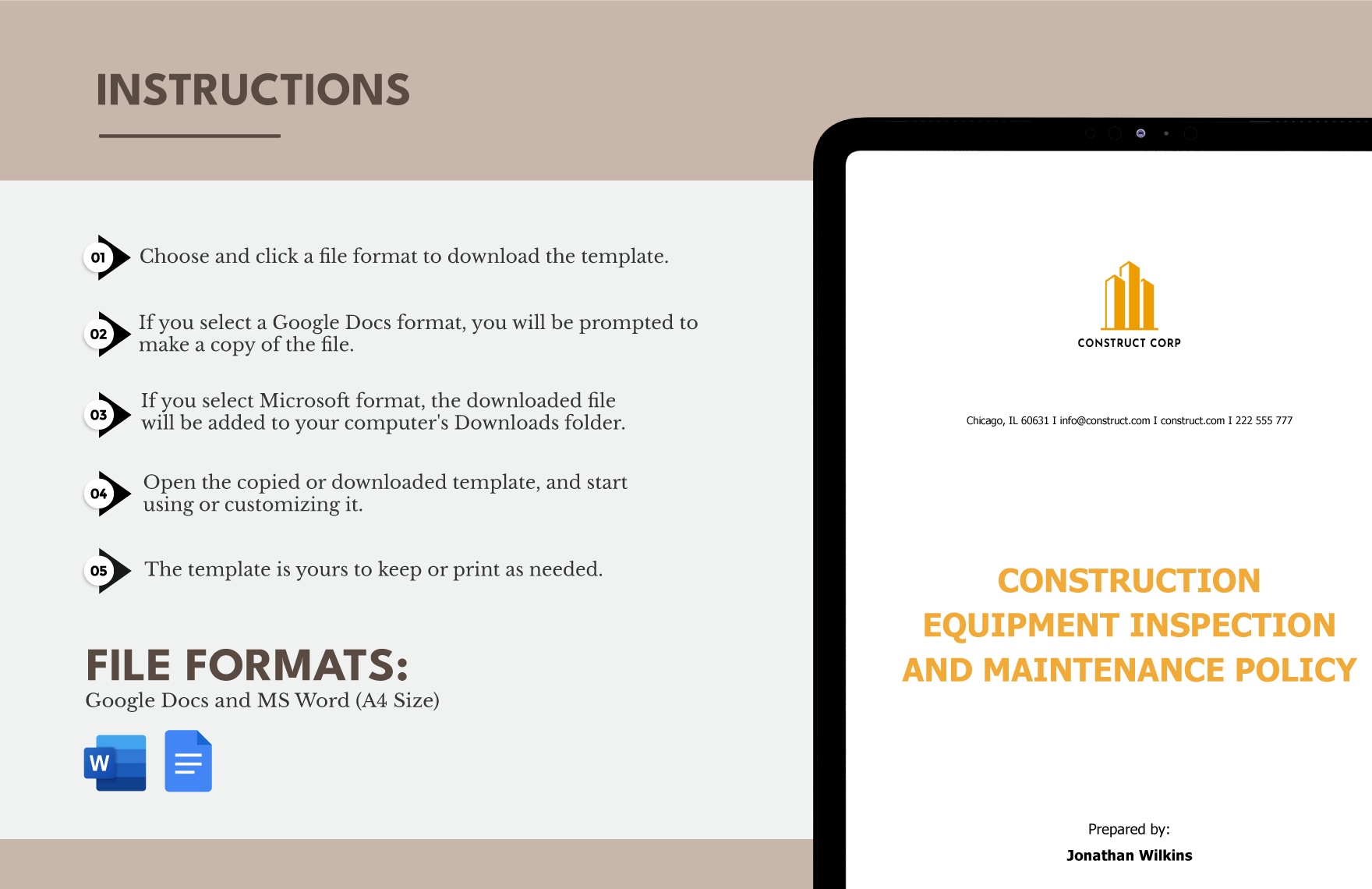 Construction Equipment Inspection and Maintenance Policy Template