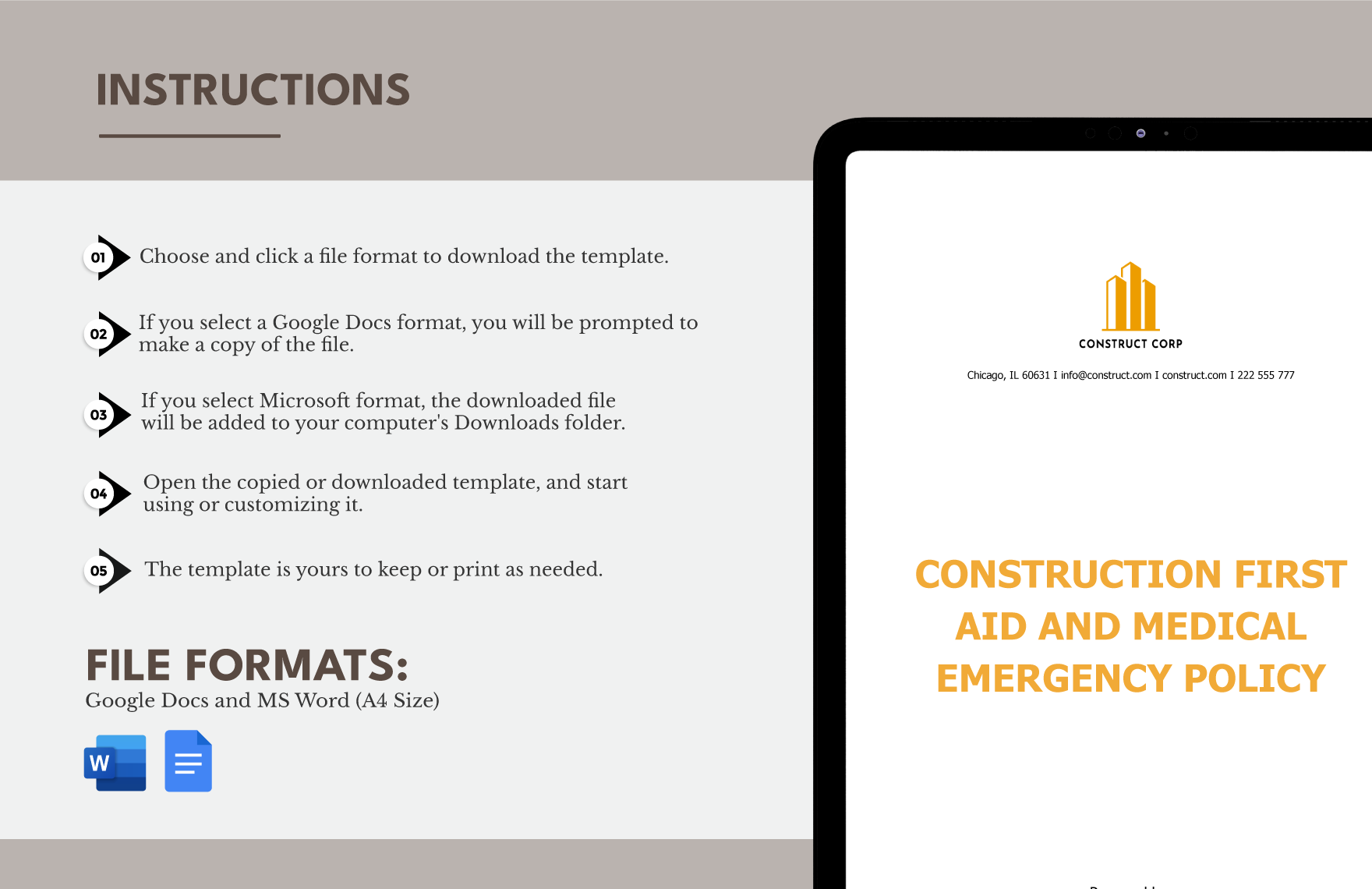 Construction First Aid and Medical Emergency Policy Template