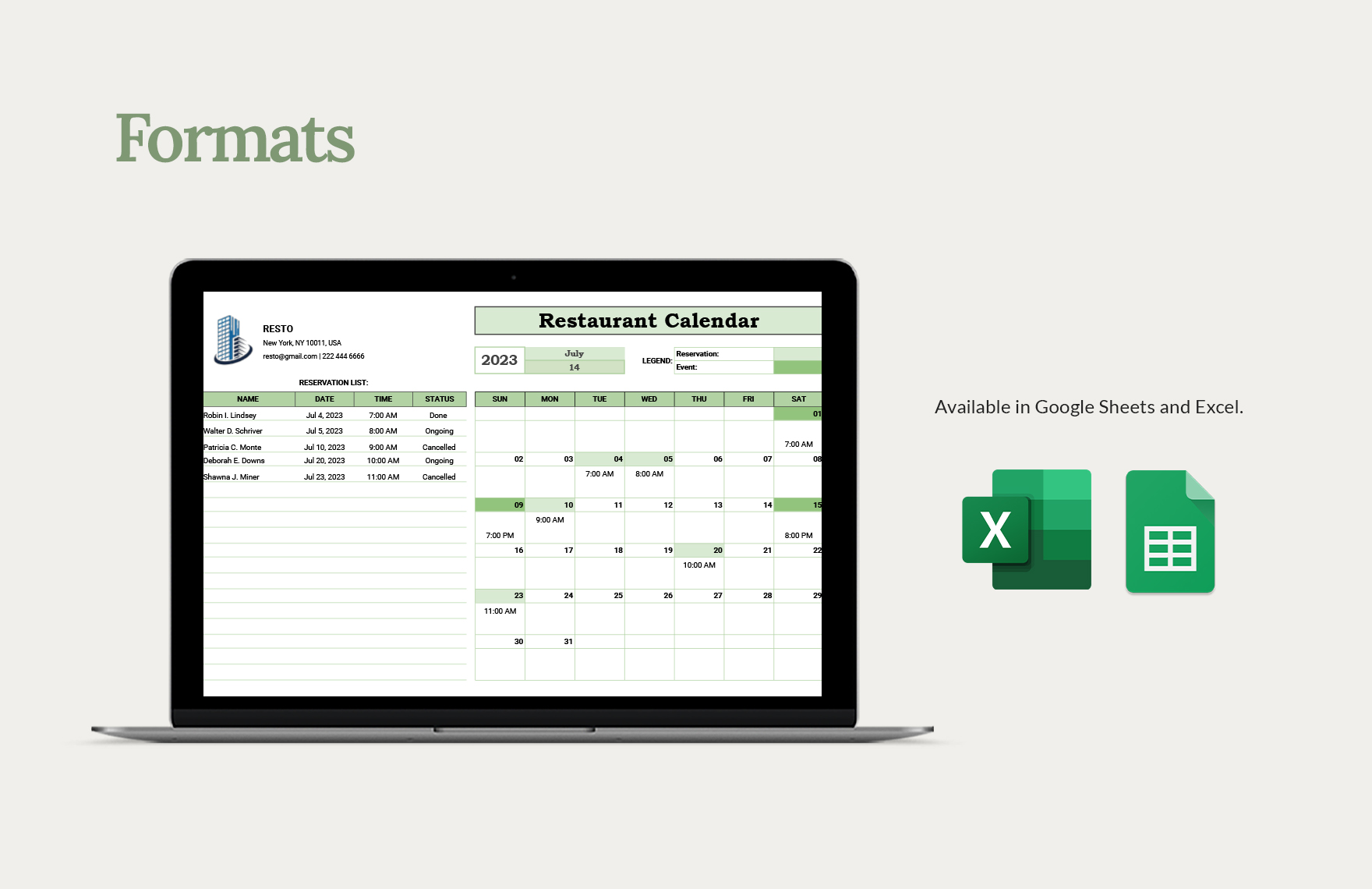 Restaurant Calendar Template Download in Excel, Google Sheets