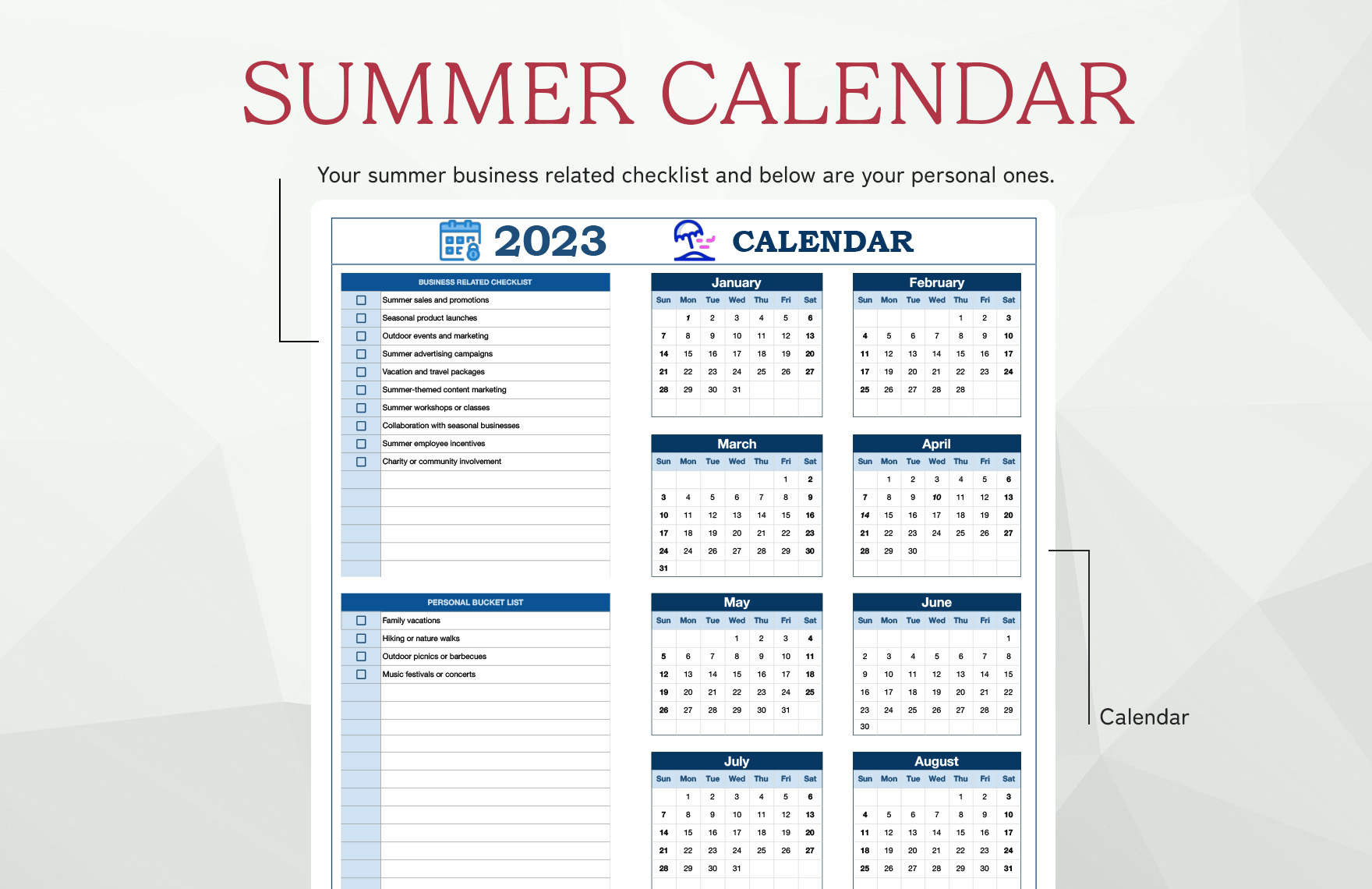 Summer Calendar Template