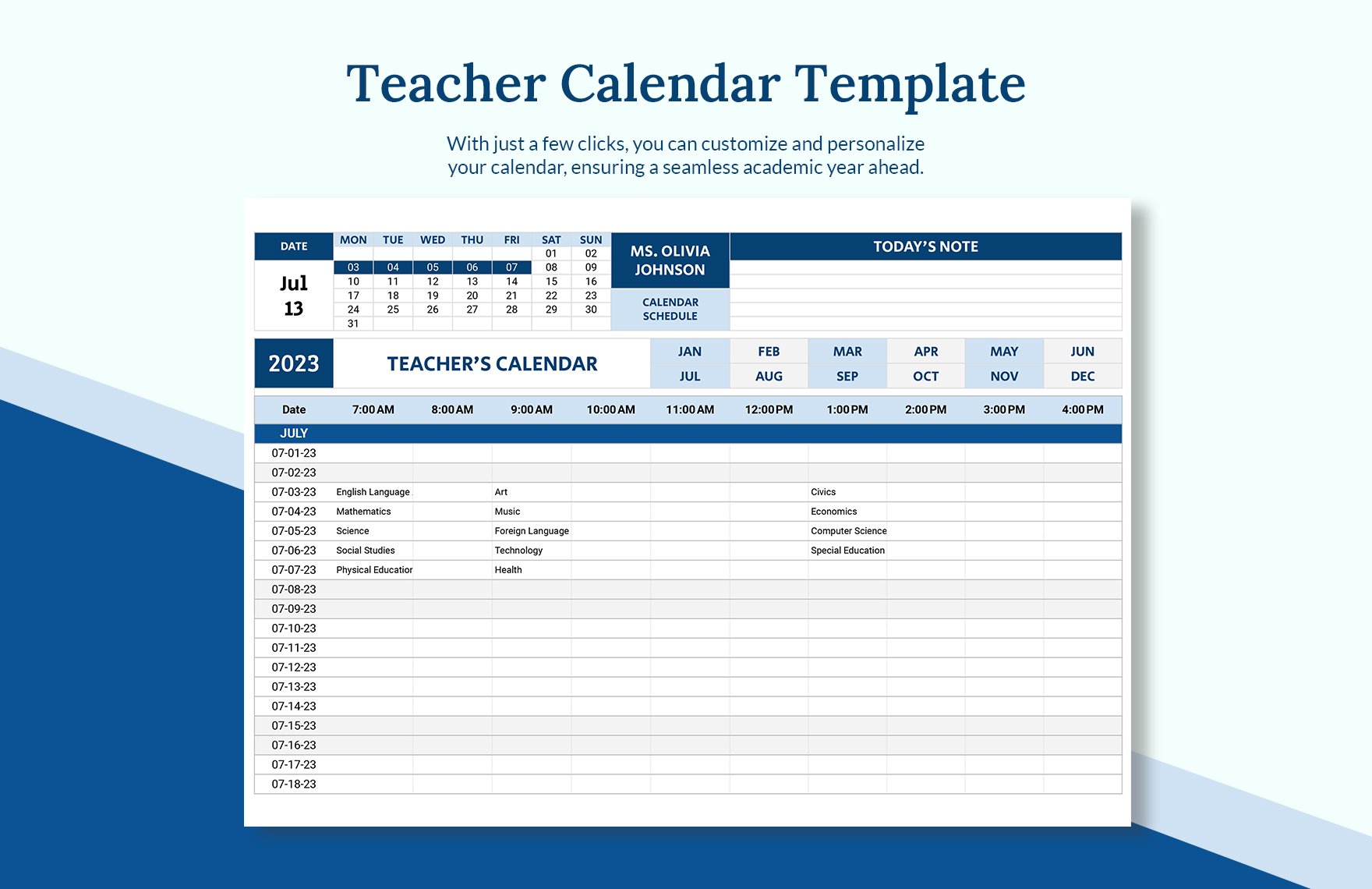Teacher Calendar Template Excel Google Sheets Template