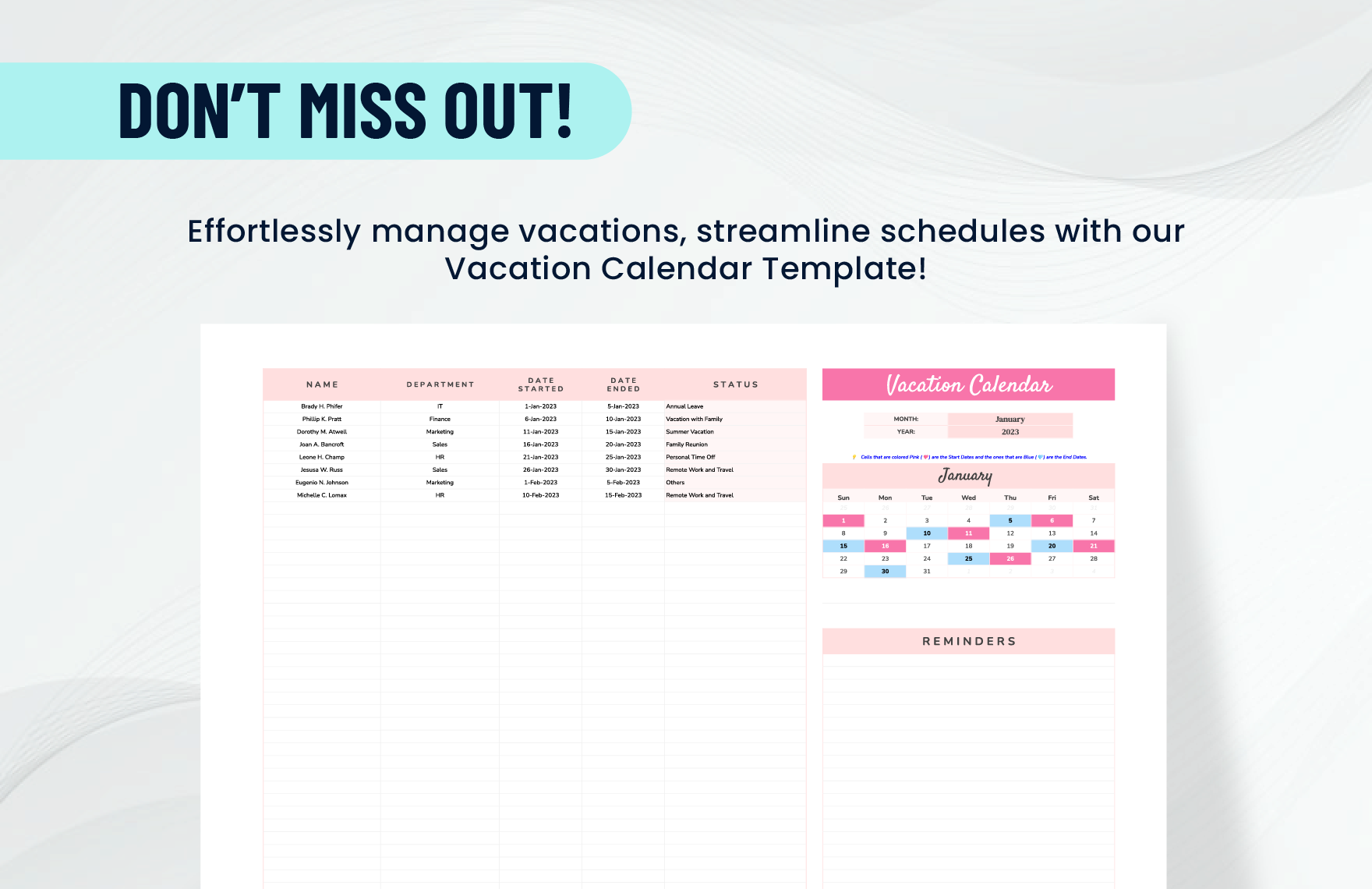 Vacation Calendar Template