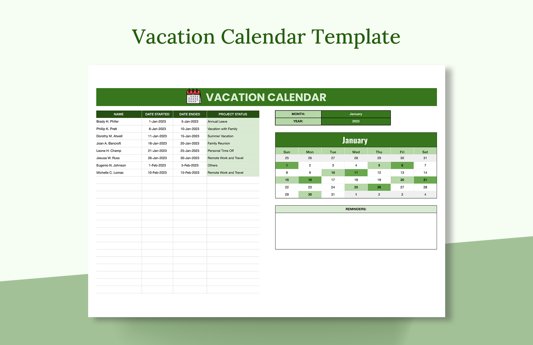 Excel Vacation Calendar Template