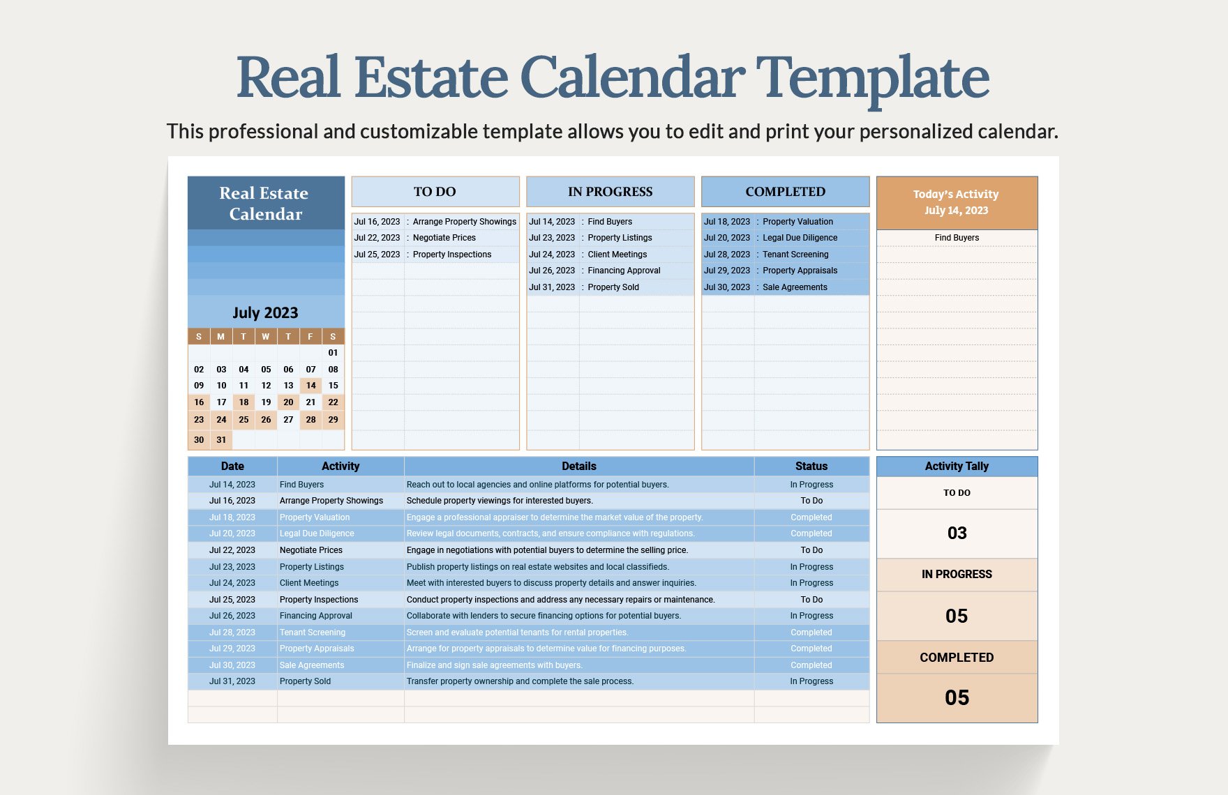 Real Estate Calendar Template Download in Excel, Google Sheets