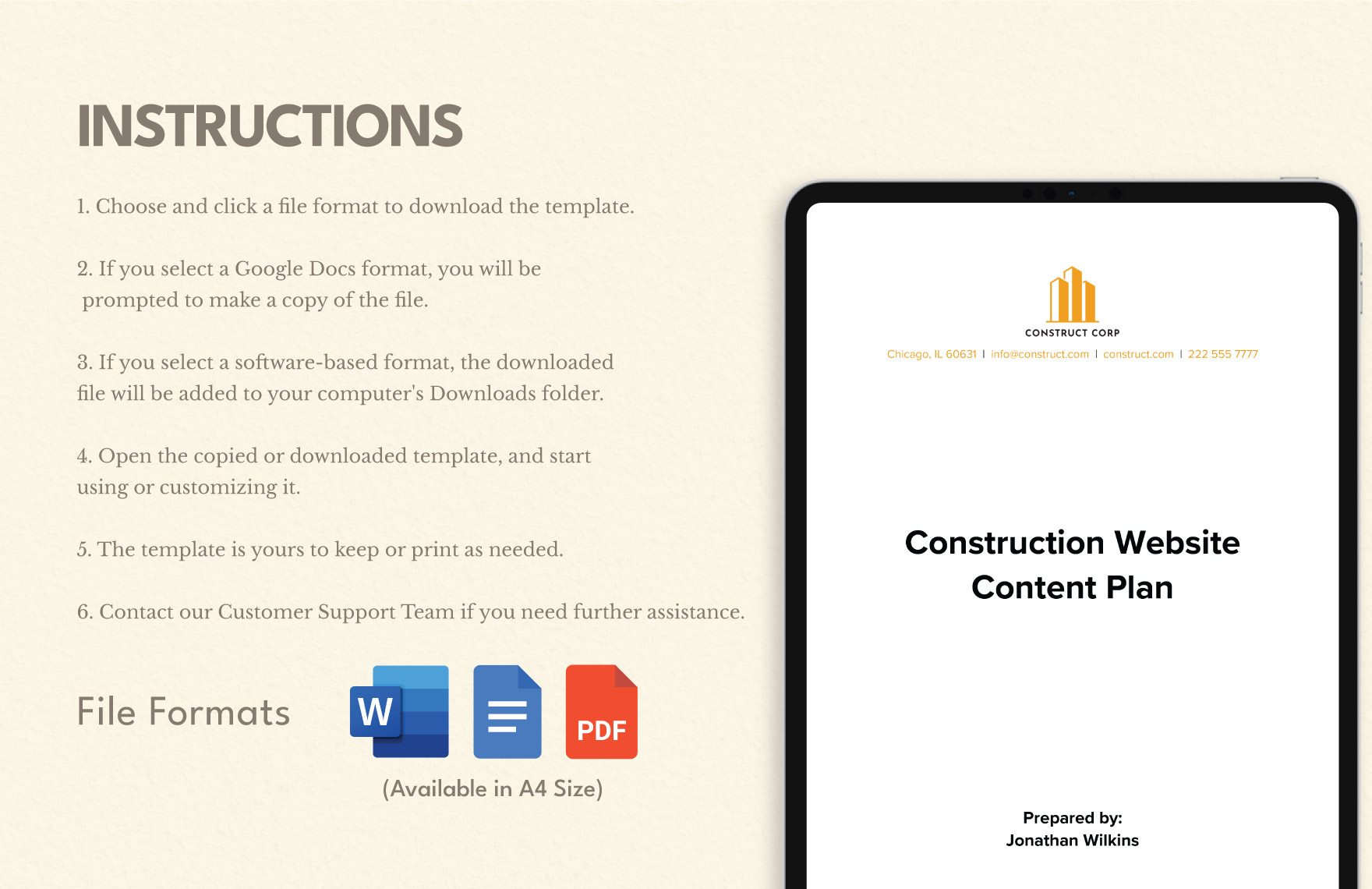 Construction Website Content Plan Template