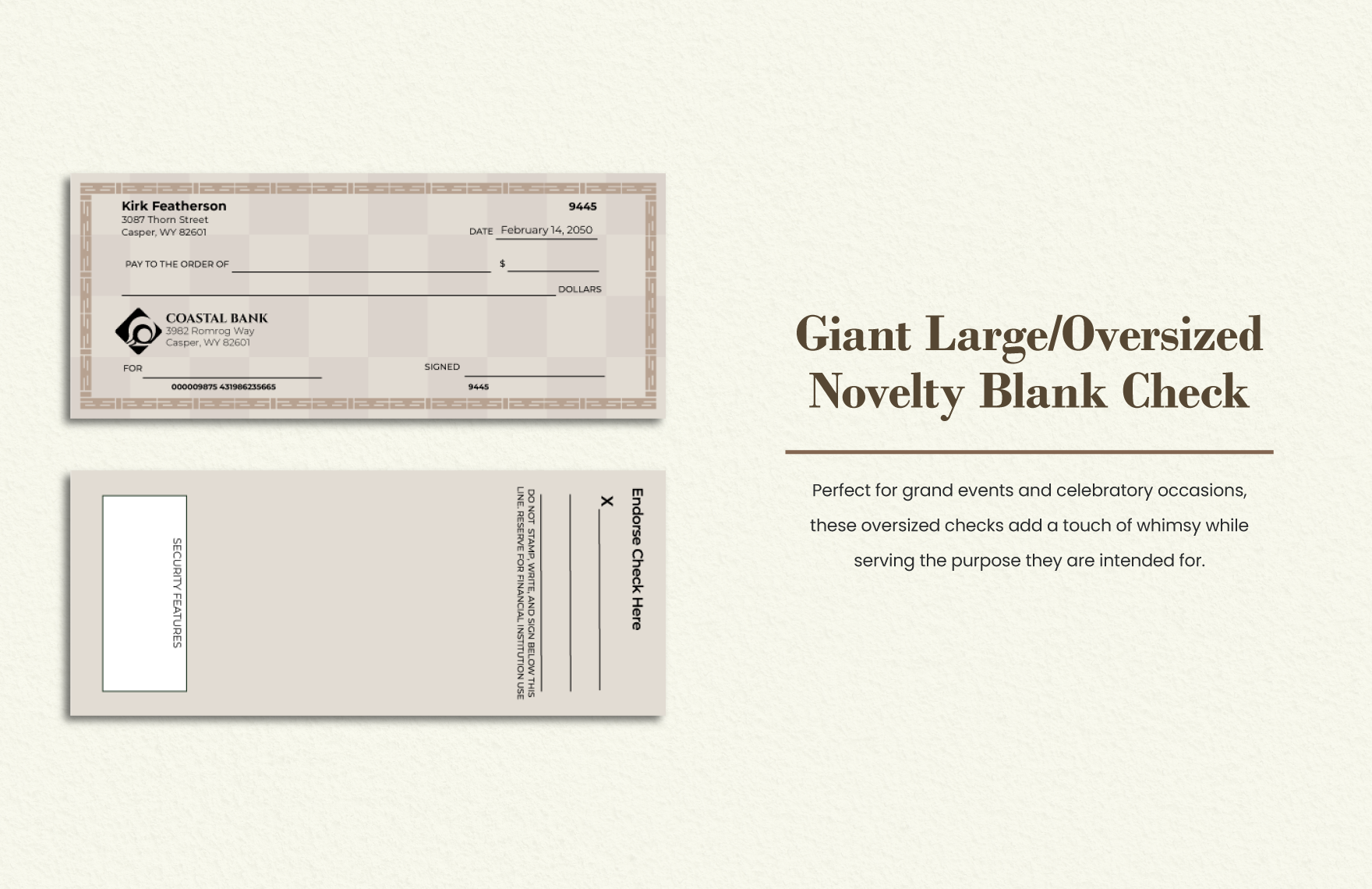 Giant Large / Oversized Novelty Blank Check