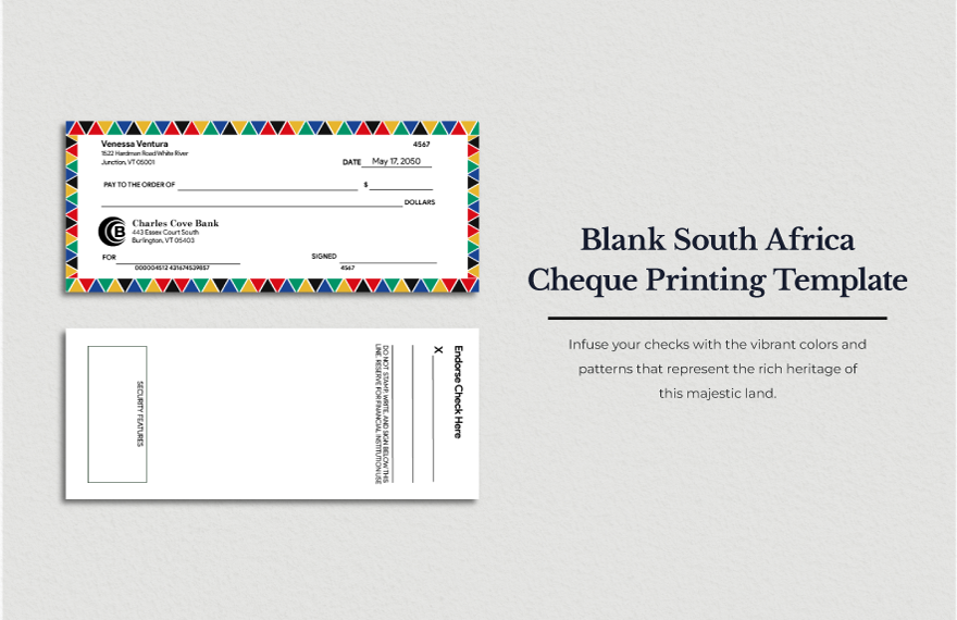Blank South Africa Cheque Printing Template in Word, Illustrator, PSD