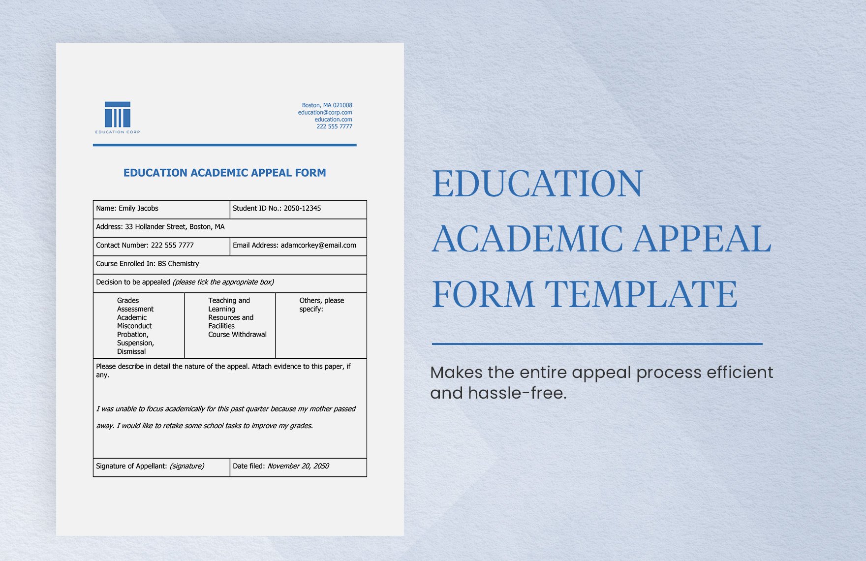 Education Academic Appeal Form Template in Word, Google Docs