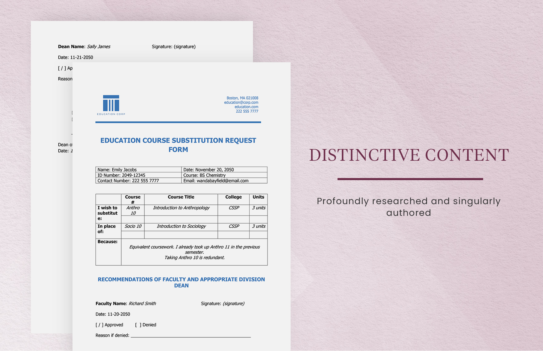 Education Course Substitution Request Form Template