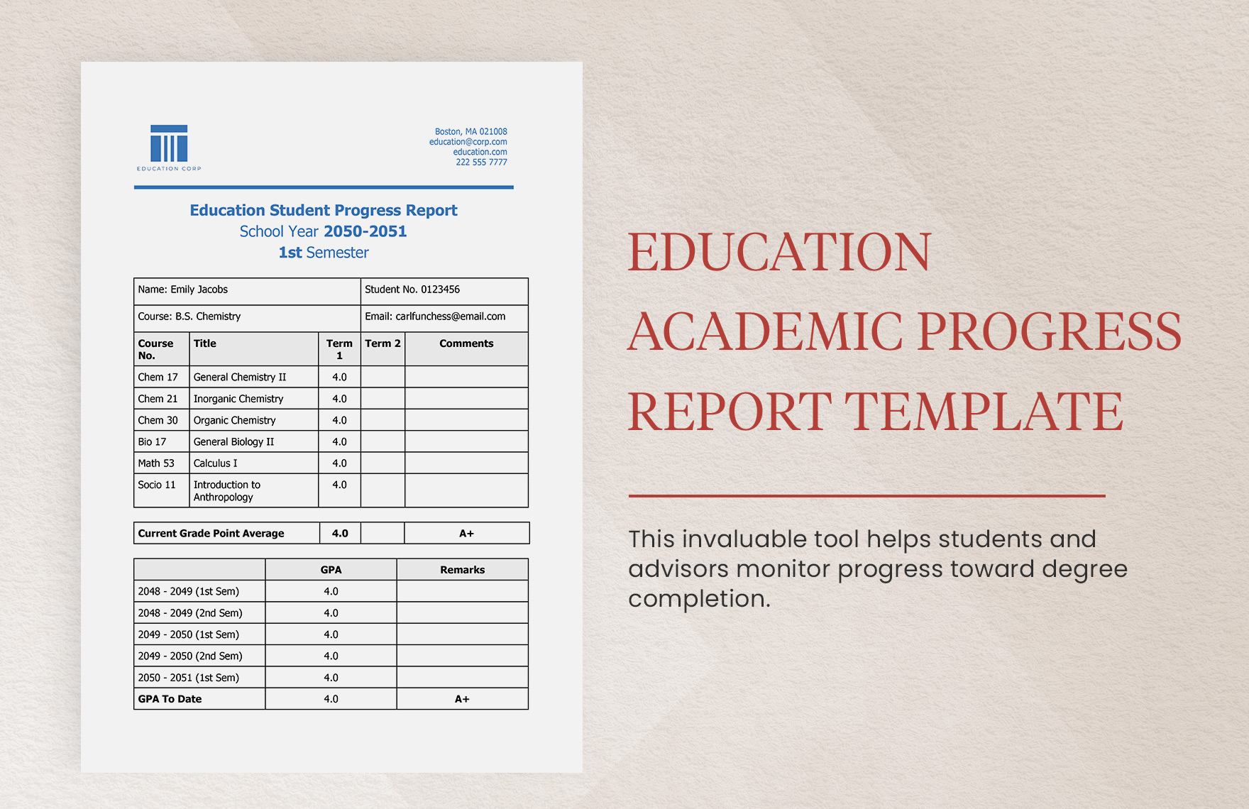 Education Academic Progress Report Template