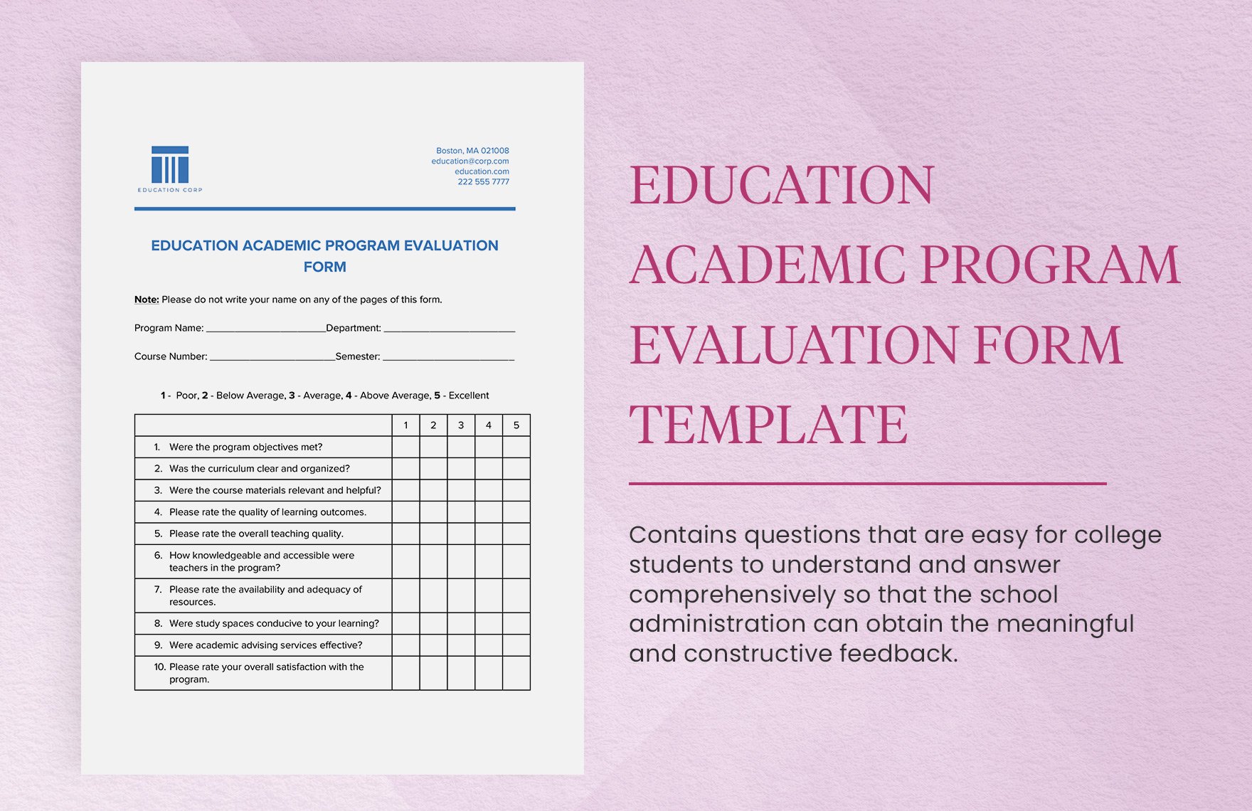 Education Academic Program Evaluation Form Template