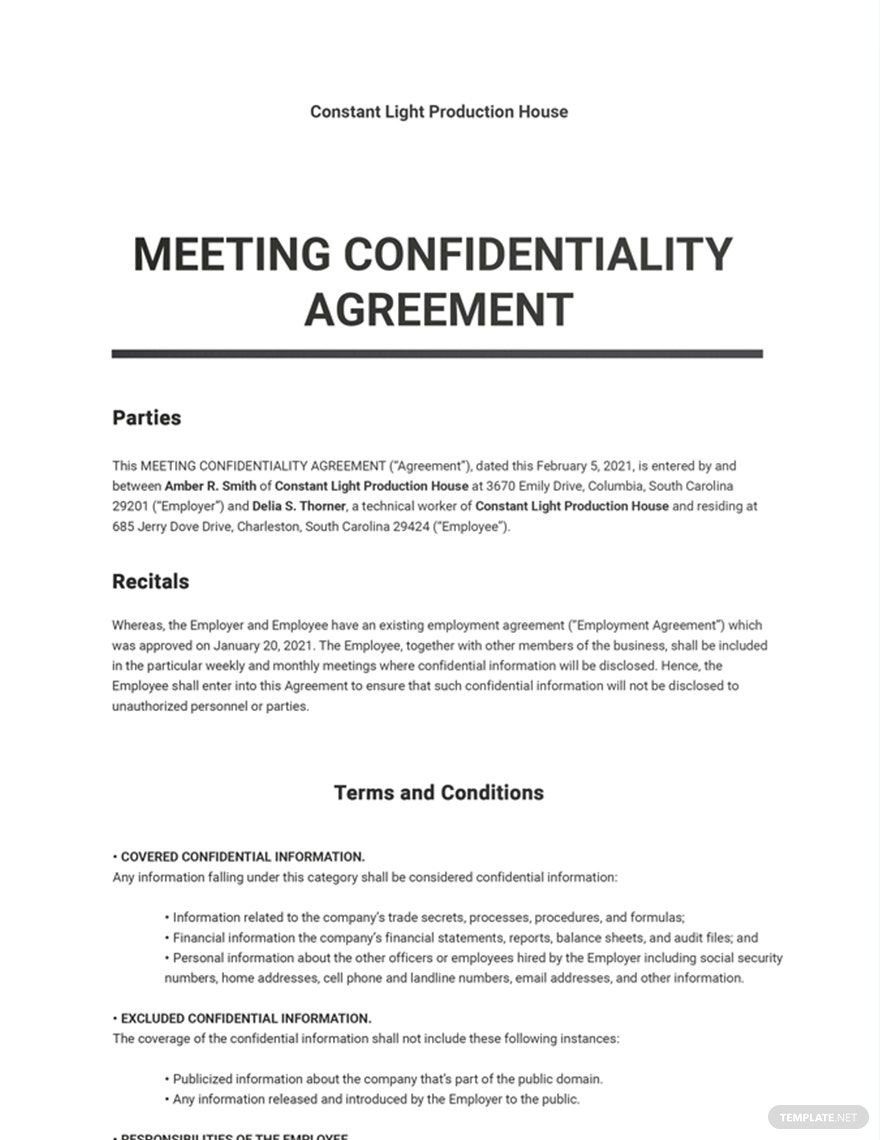 Meeting Confidentiality Agreement Template