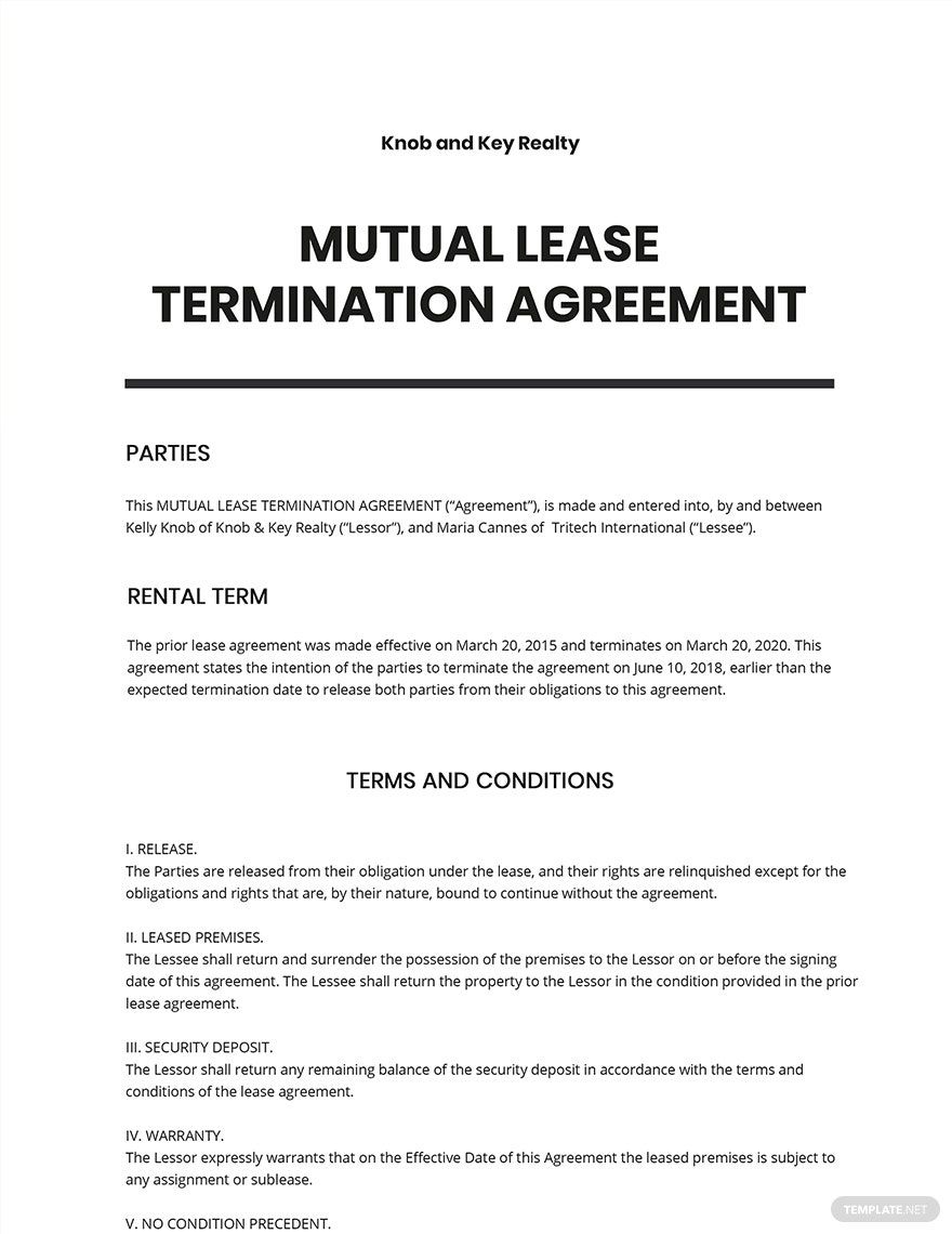 Free Mutual Agreement Contract Template