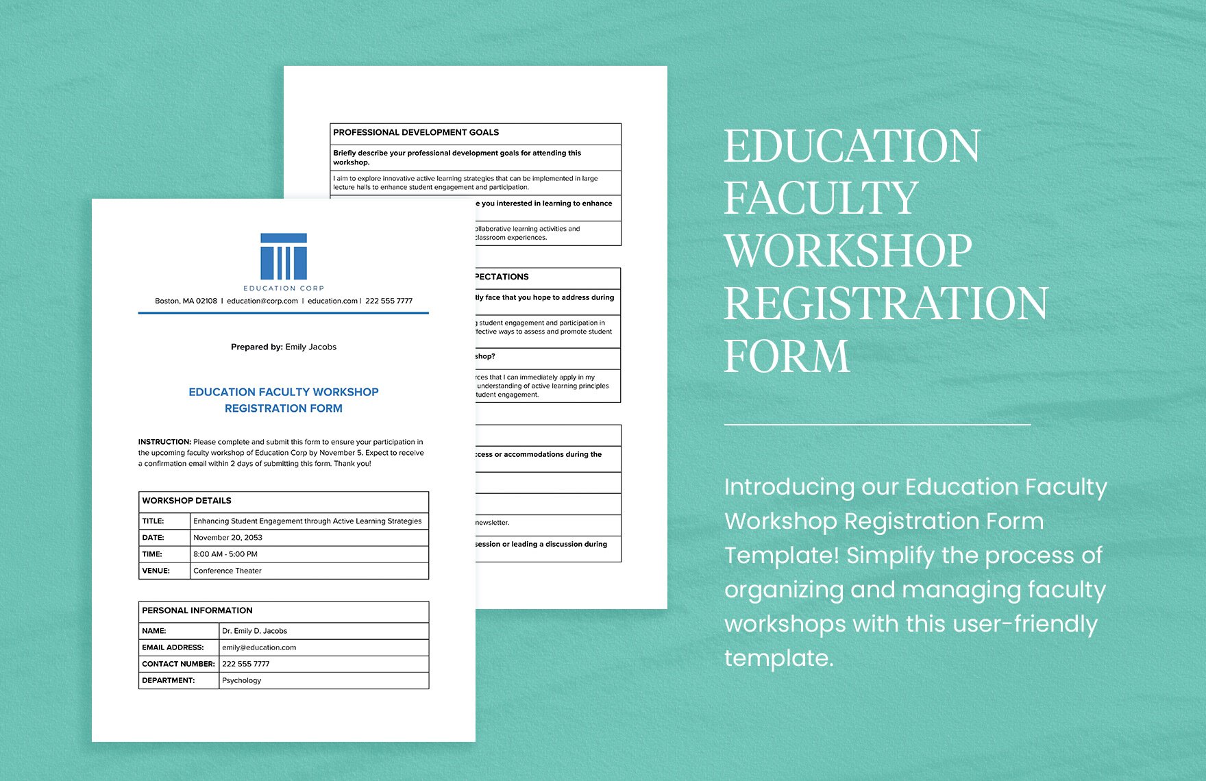 Education Faculty Workshop Registration Form