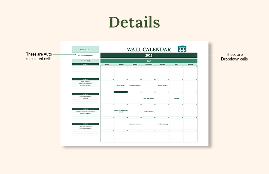 Wall Calendar Template - Download in Excel, Google Sheets | Template.net