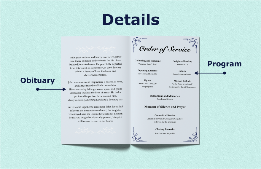 Funeral Program with Order of Service Template
