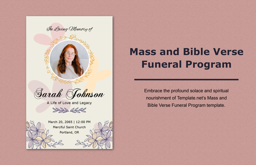 Mass and Bible Verse Funeral Program in Word, Illustrator, PSD