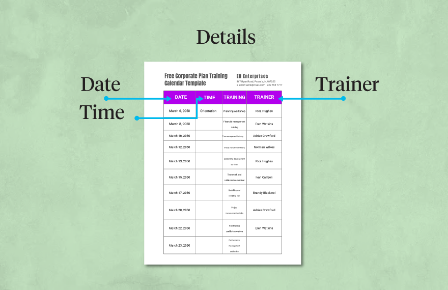 Corporate Plan Training Calendar Template