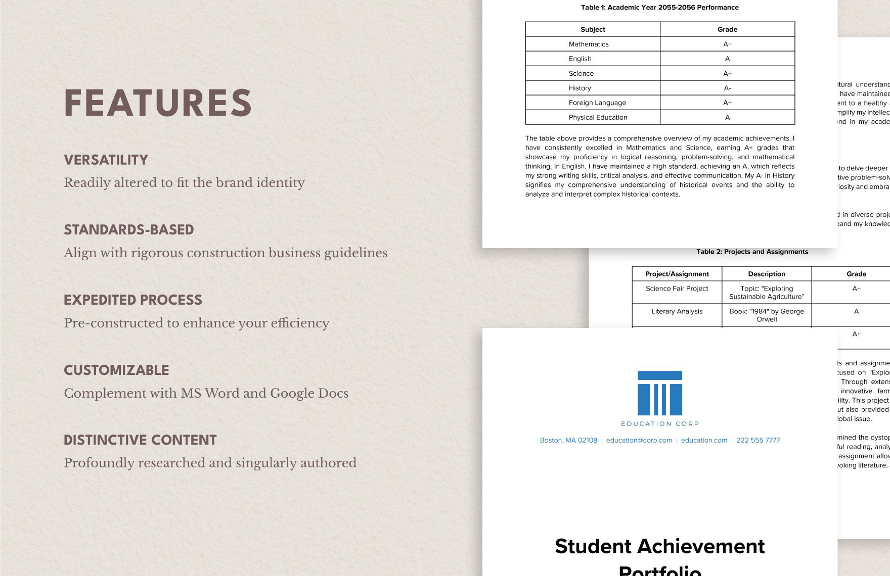 Education Student Achievement Portfolio Template