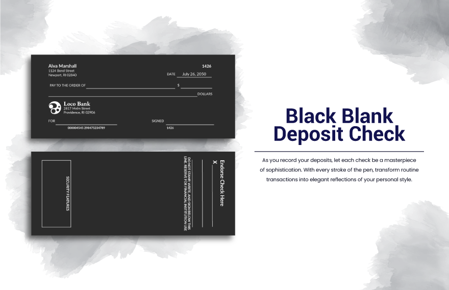 Black Blank Deposit Check