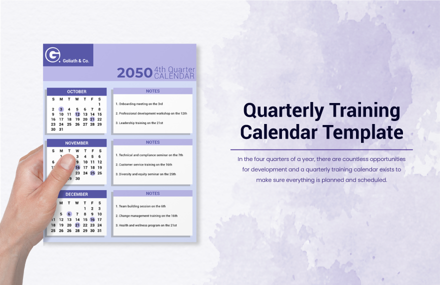 Quarterly Training Calendar Template