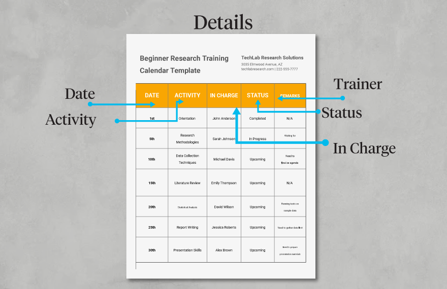 Beginner Research Training Calendar Template