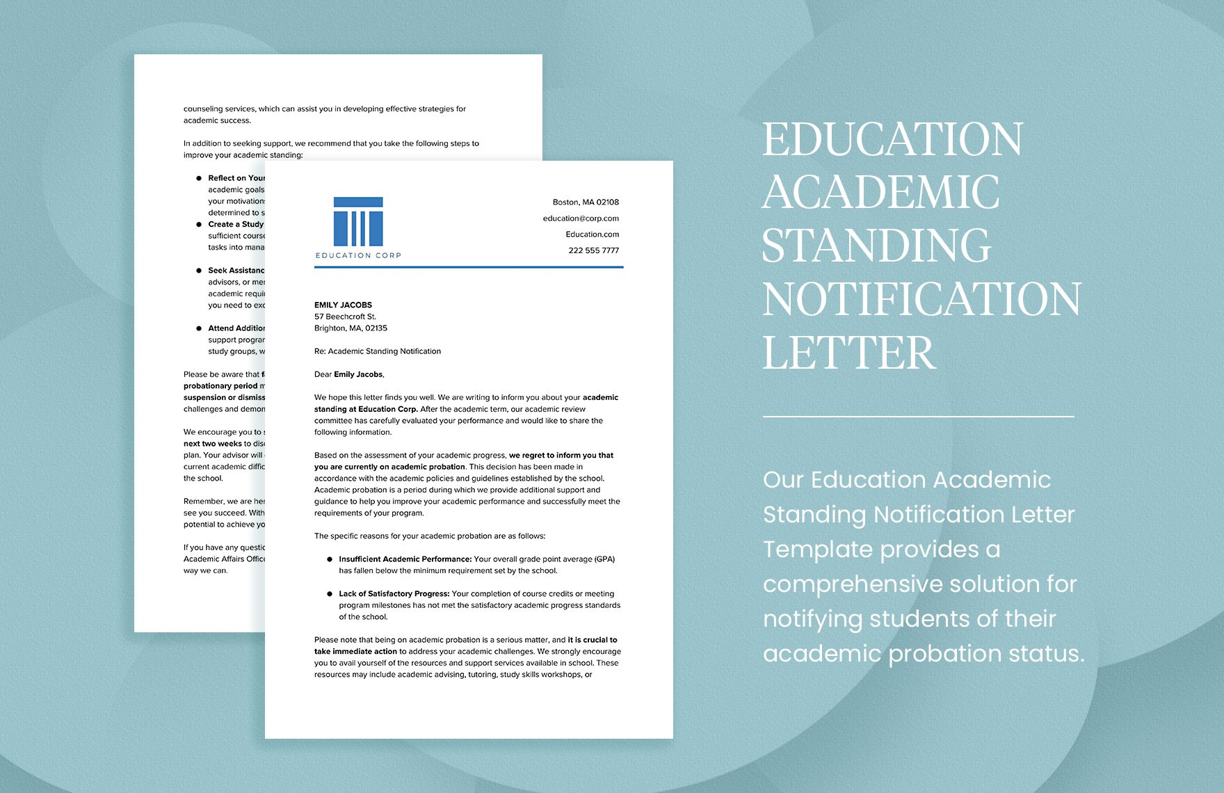 Education Academic Standing Notification Letter