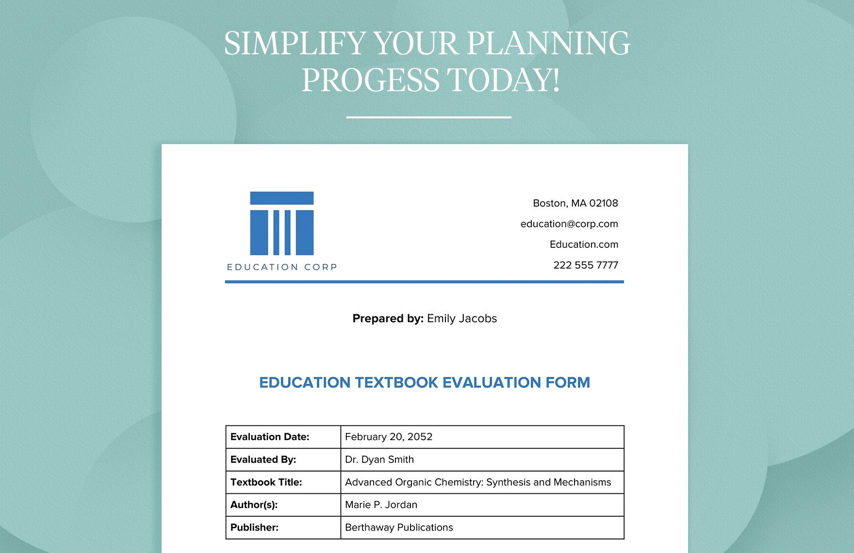 Education Textbook Evaluation Form