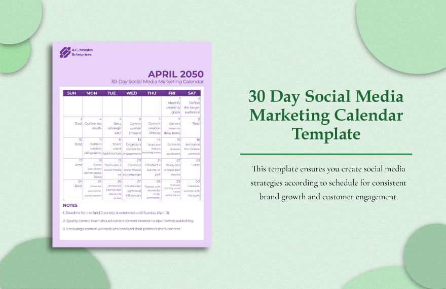 30 Day Social Media Marketing Calendar Template
