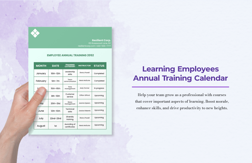 Learning Employees Annual Training Calendar