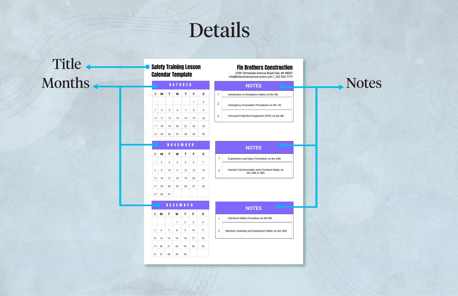 Safety Training Lesson Calendar Template