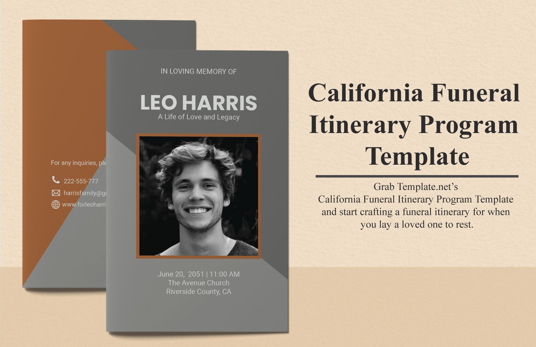California Funeral Itinerary Program Template in Word, Illustrator, PSD