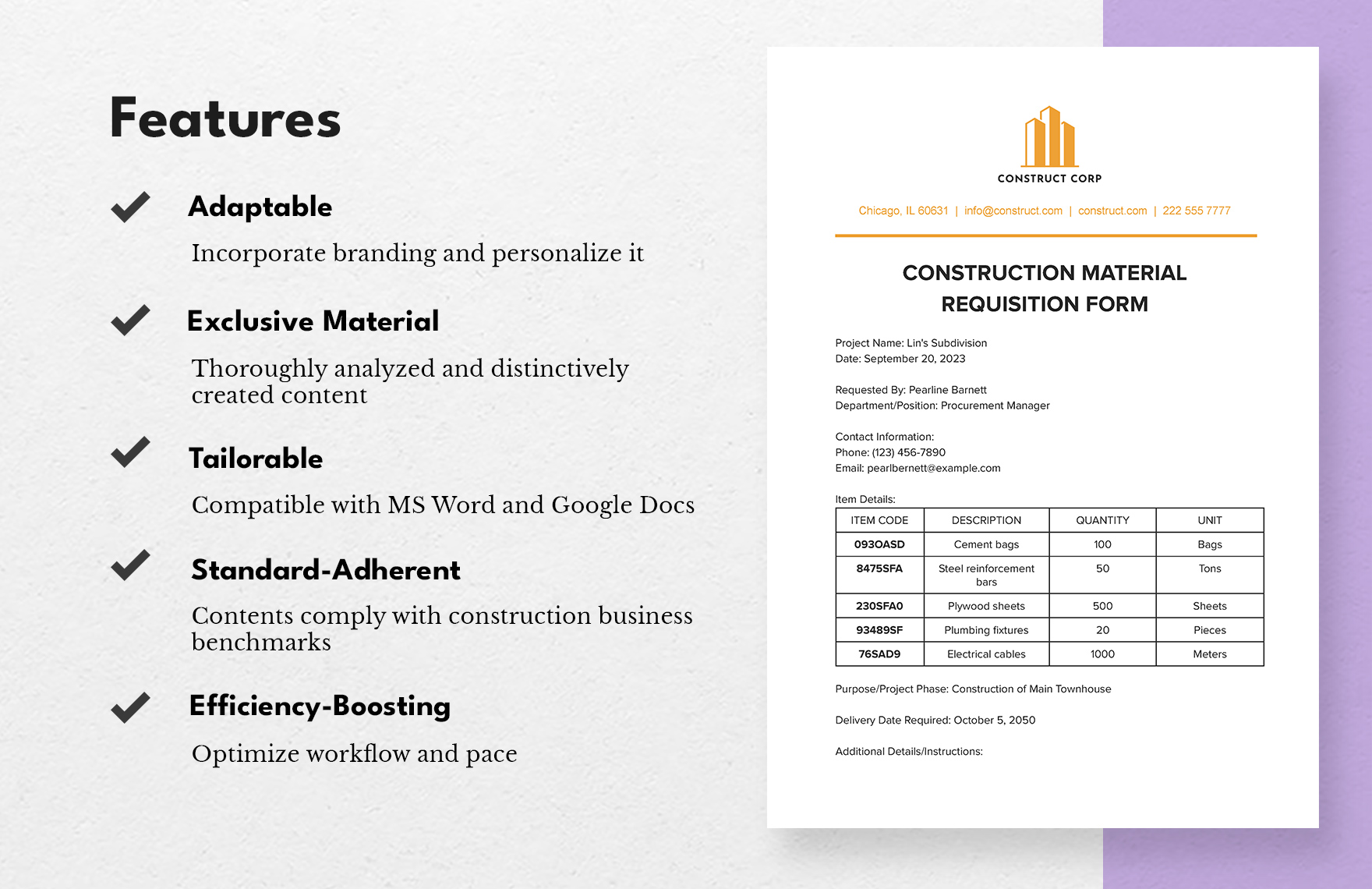 Construction Material Requisition Form Template