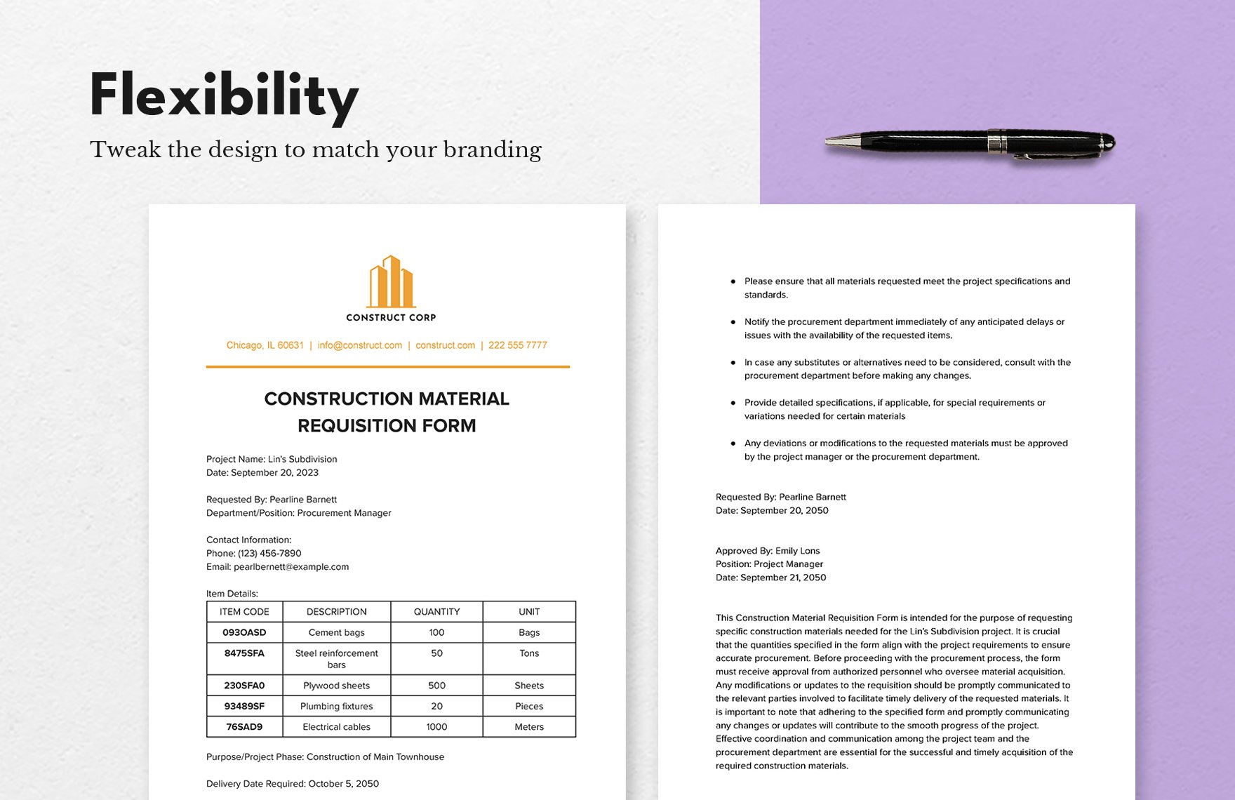 Construction Material Requisition Form Template