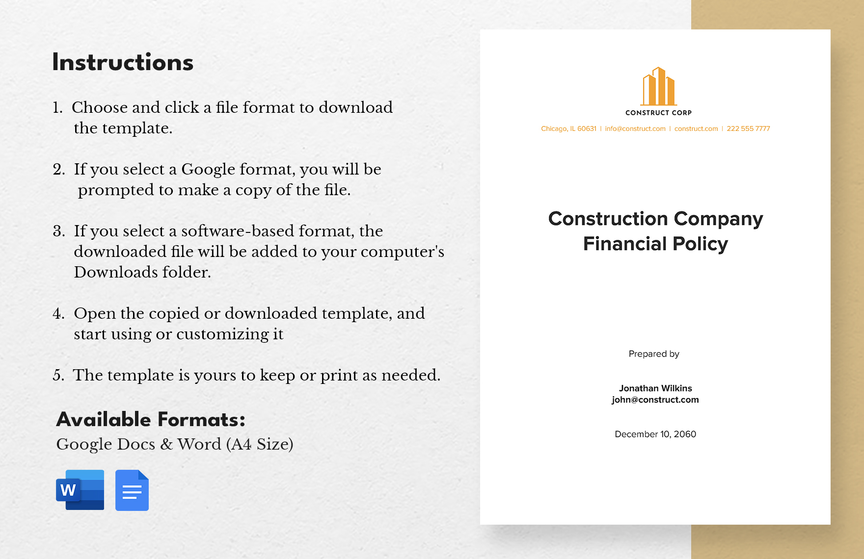 Construction Company Financial Policy Template