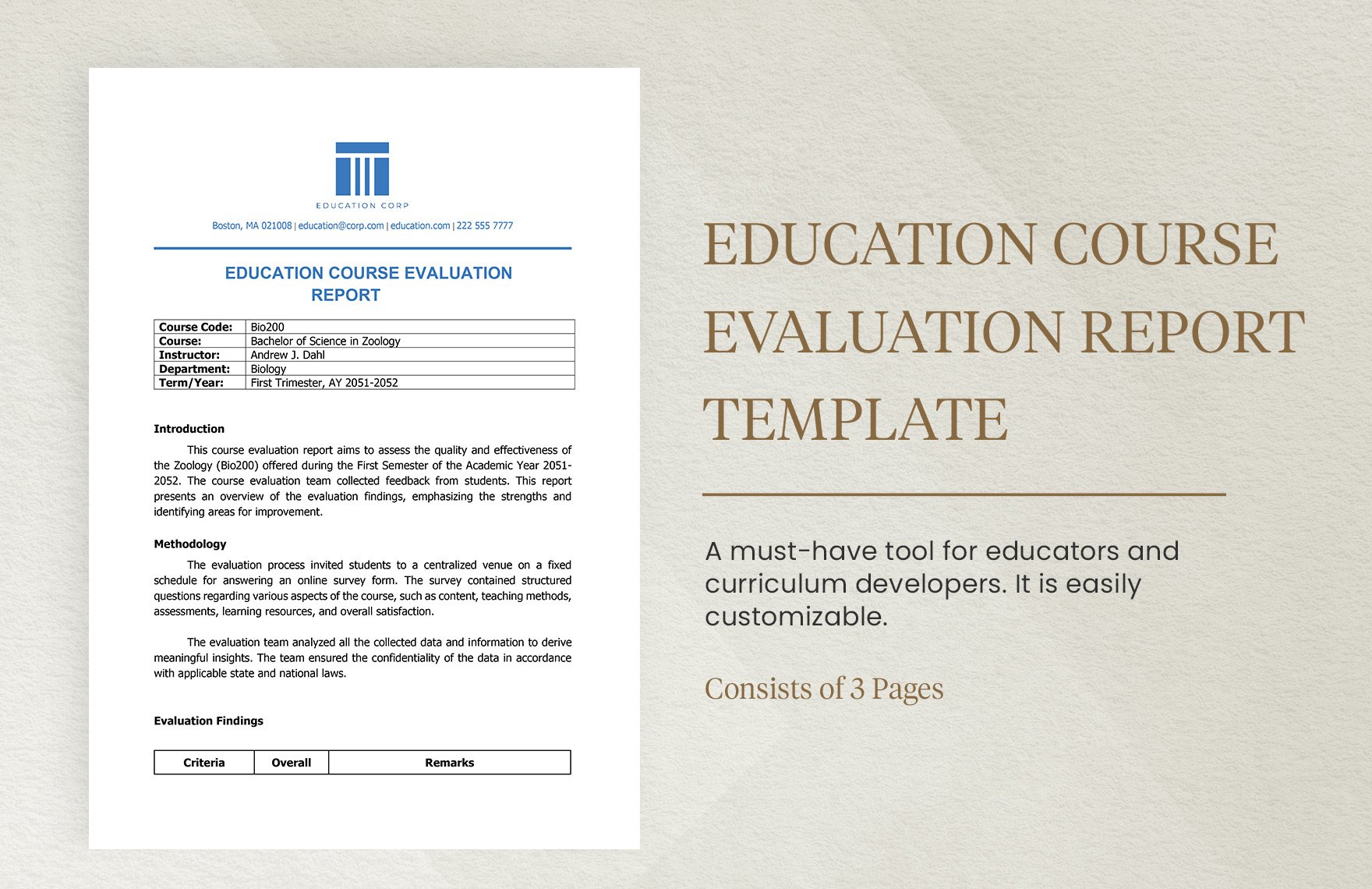 Education Course Evaluation Report Template in Word, Google Docs