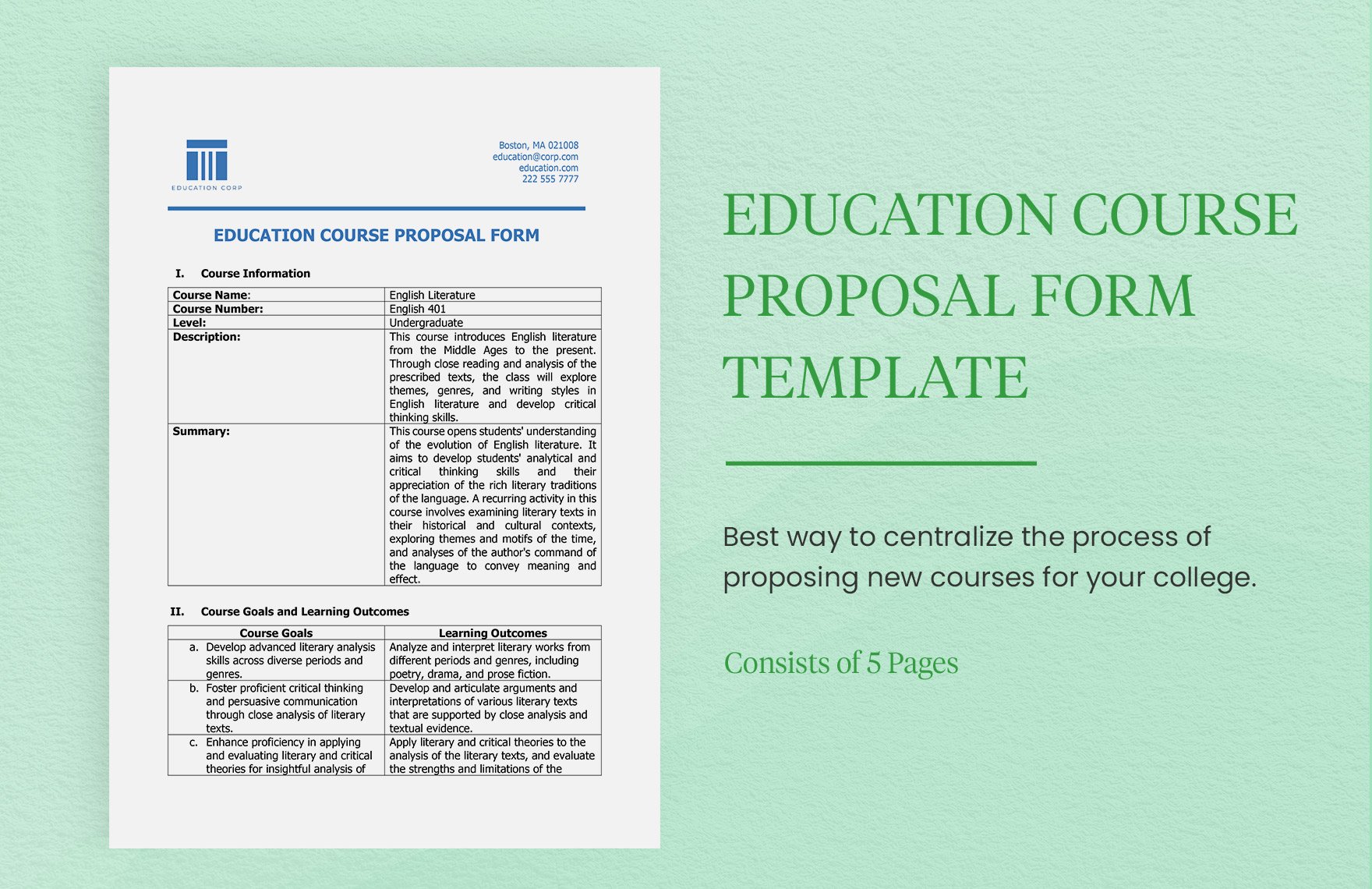 Education Course Proposal Form Template