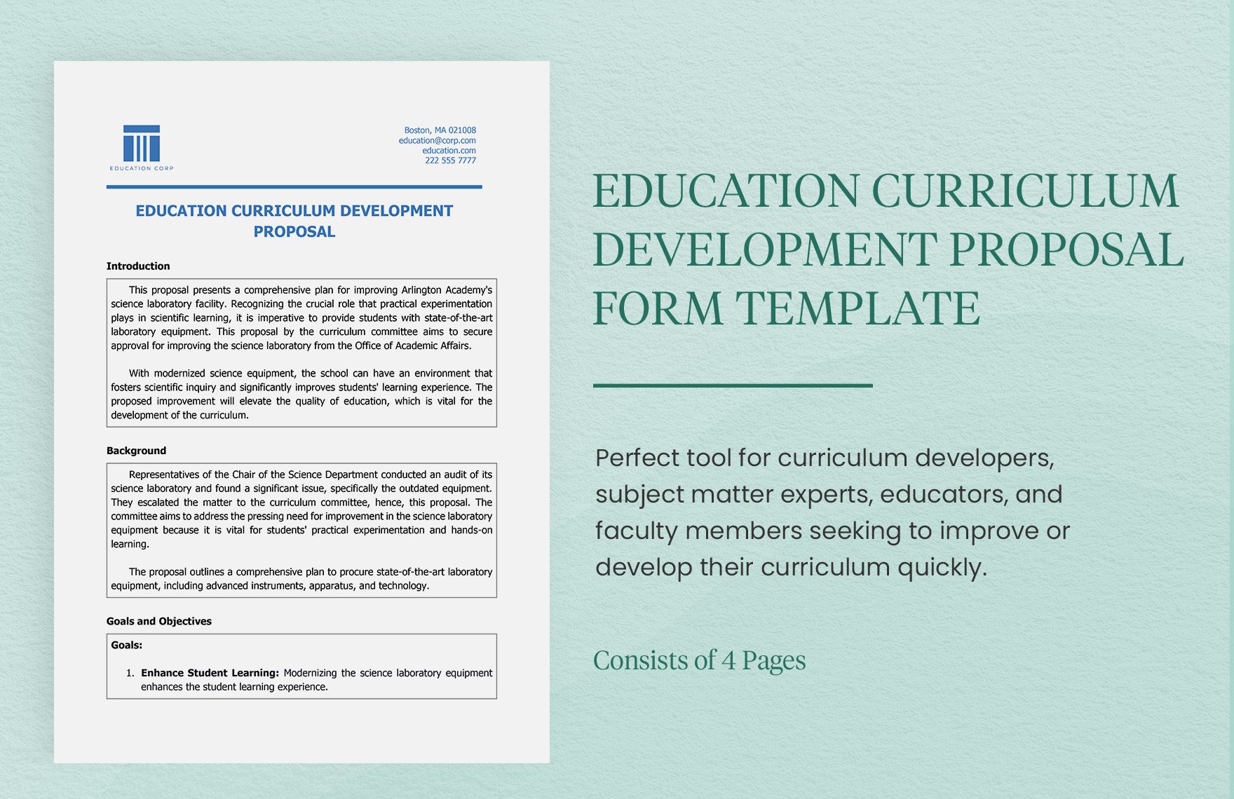 Education Curriculum Development Proposal Form Template
