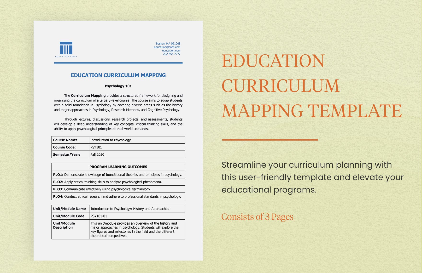 Education Curriculum Mapping Template in Word, Google Docs