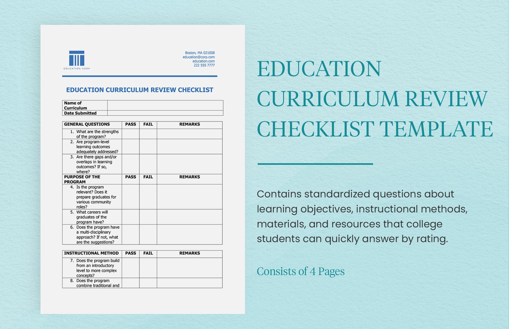 Education Curriculum Review Checklist Template