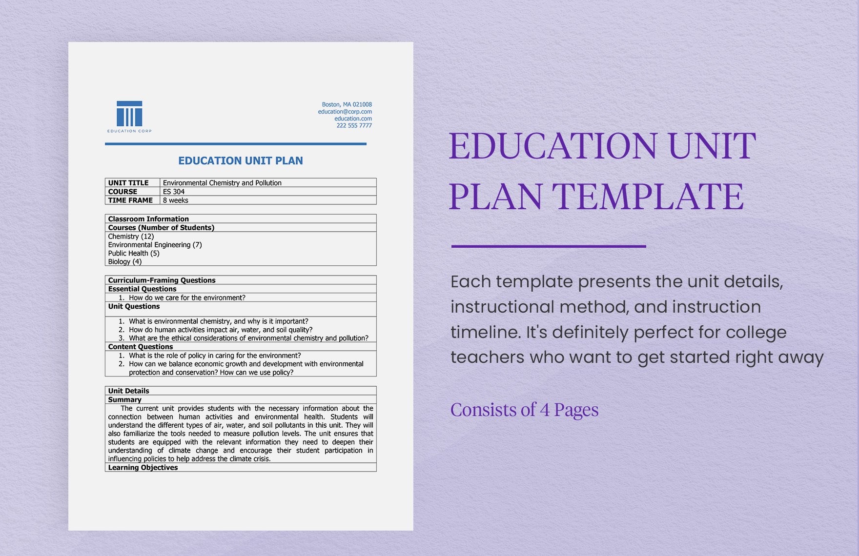 Education Unit Plan Template