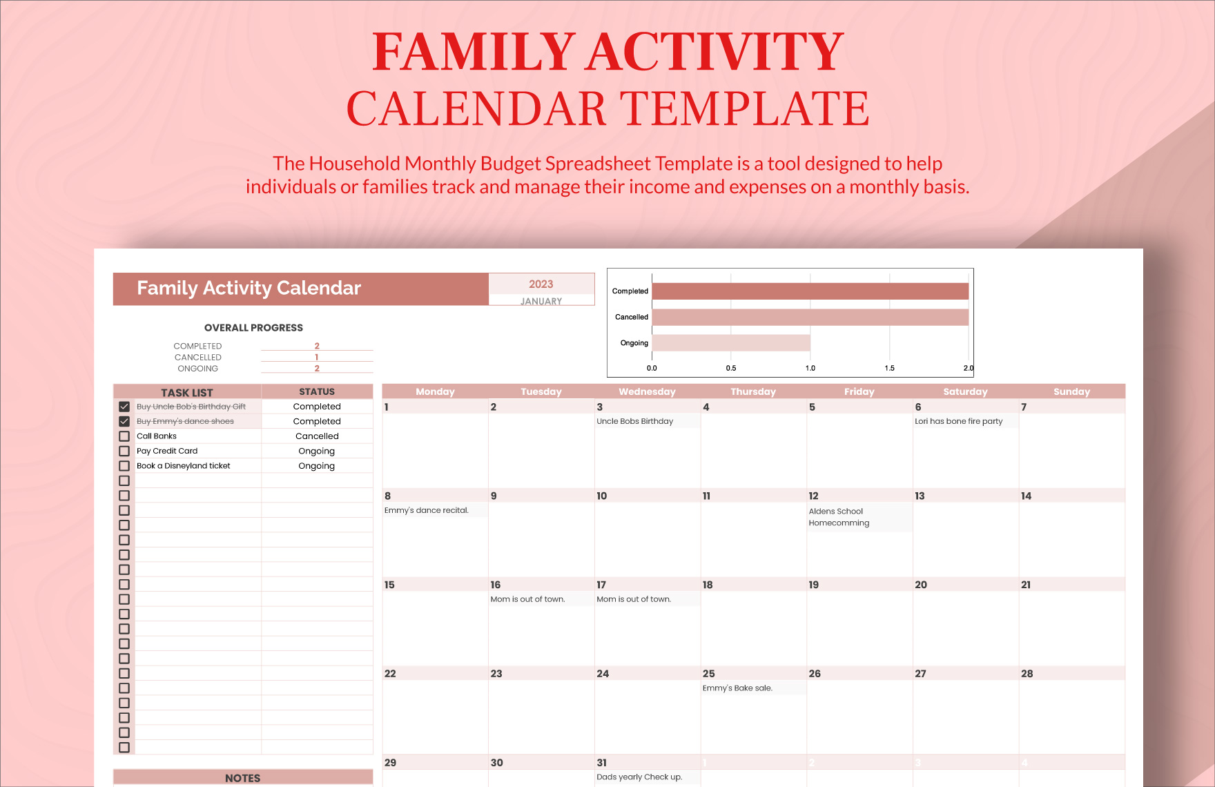 Family  Activity  Calendar Template  in Excel, Google Sheets