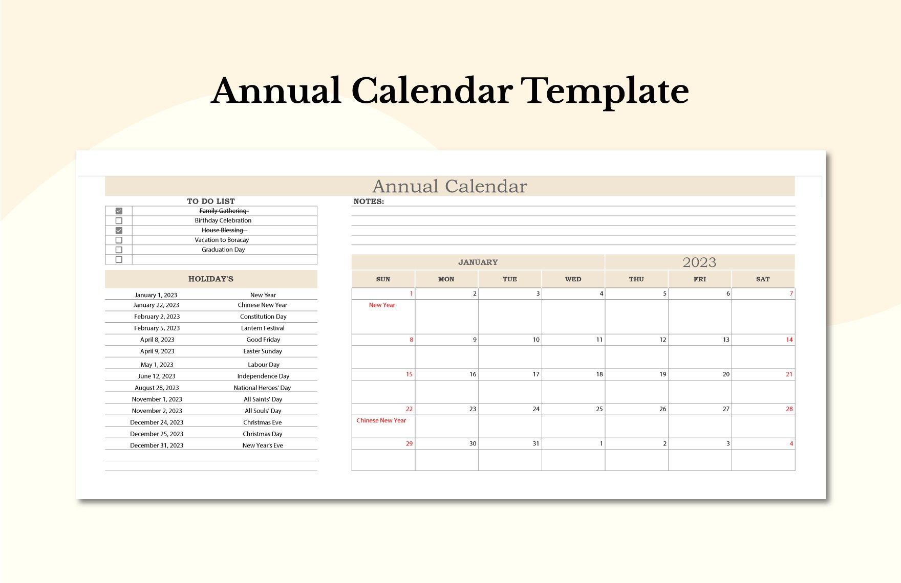 Annual Calendar  Template