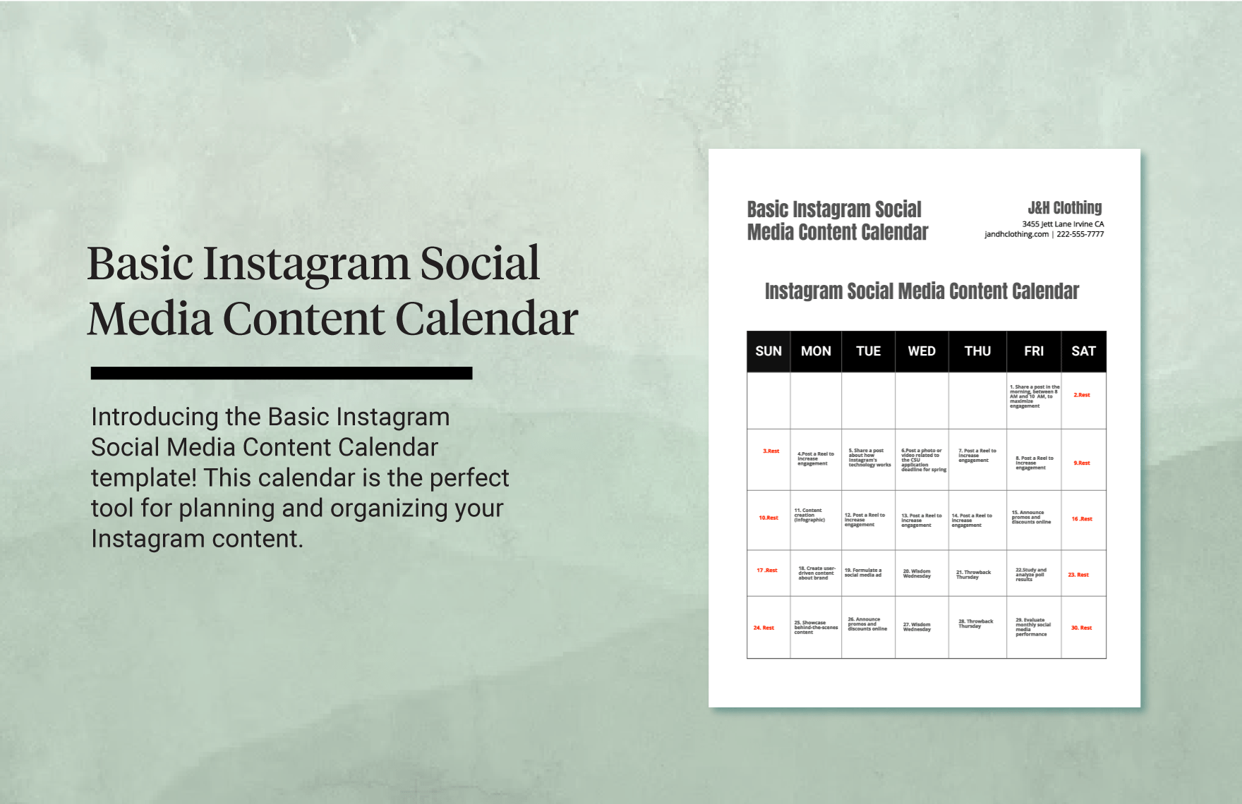  Basic Instagram Social Media Content Calendar
