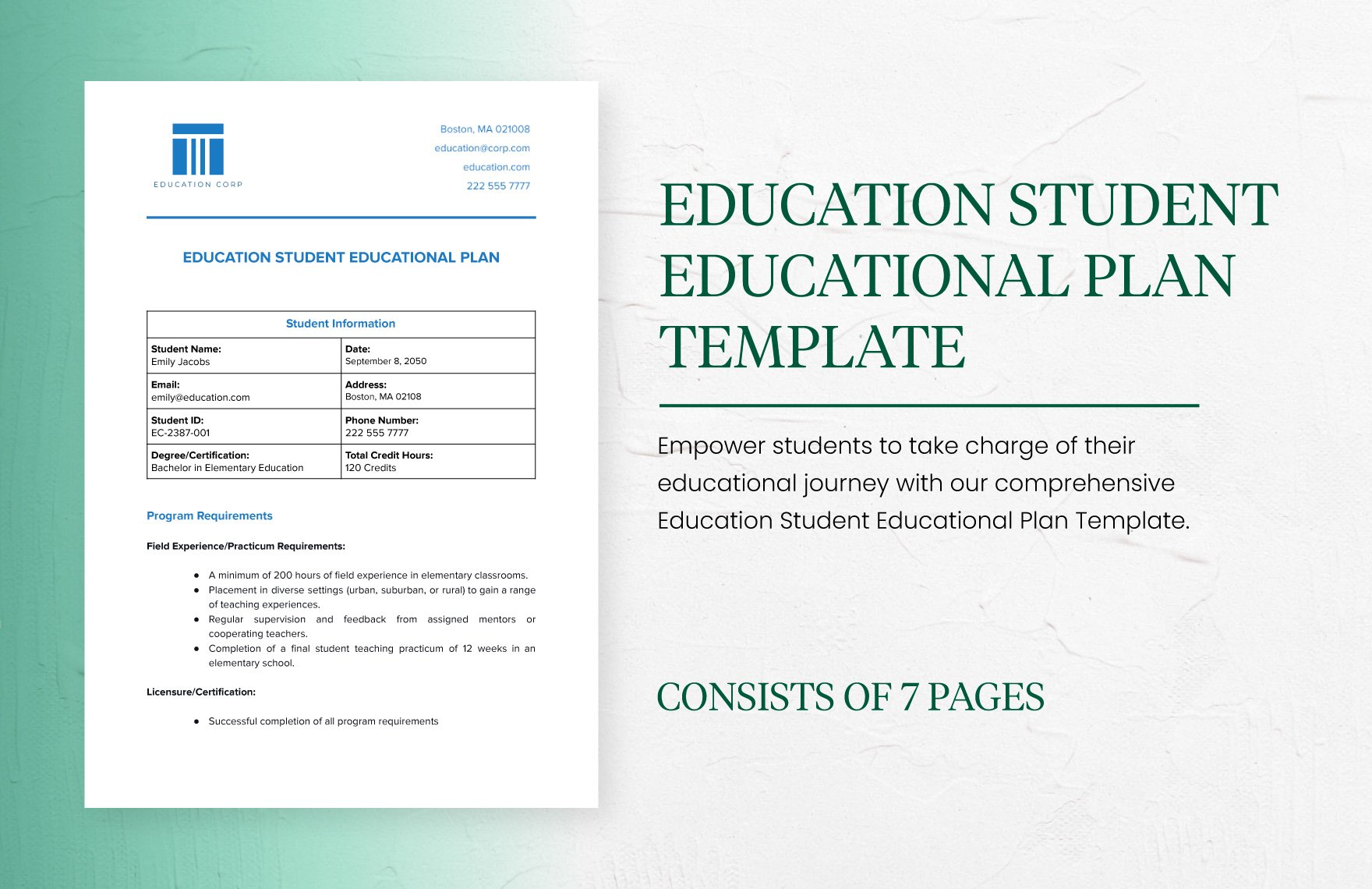 Education Student Educational Plan Template