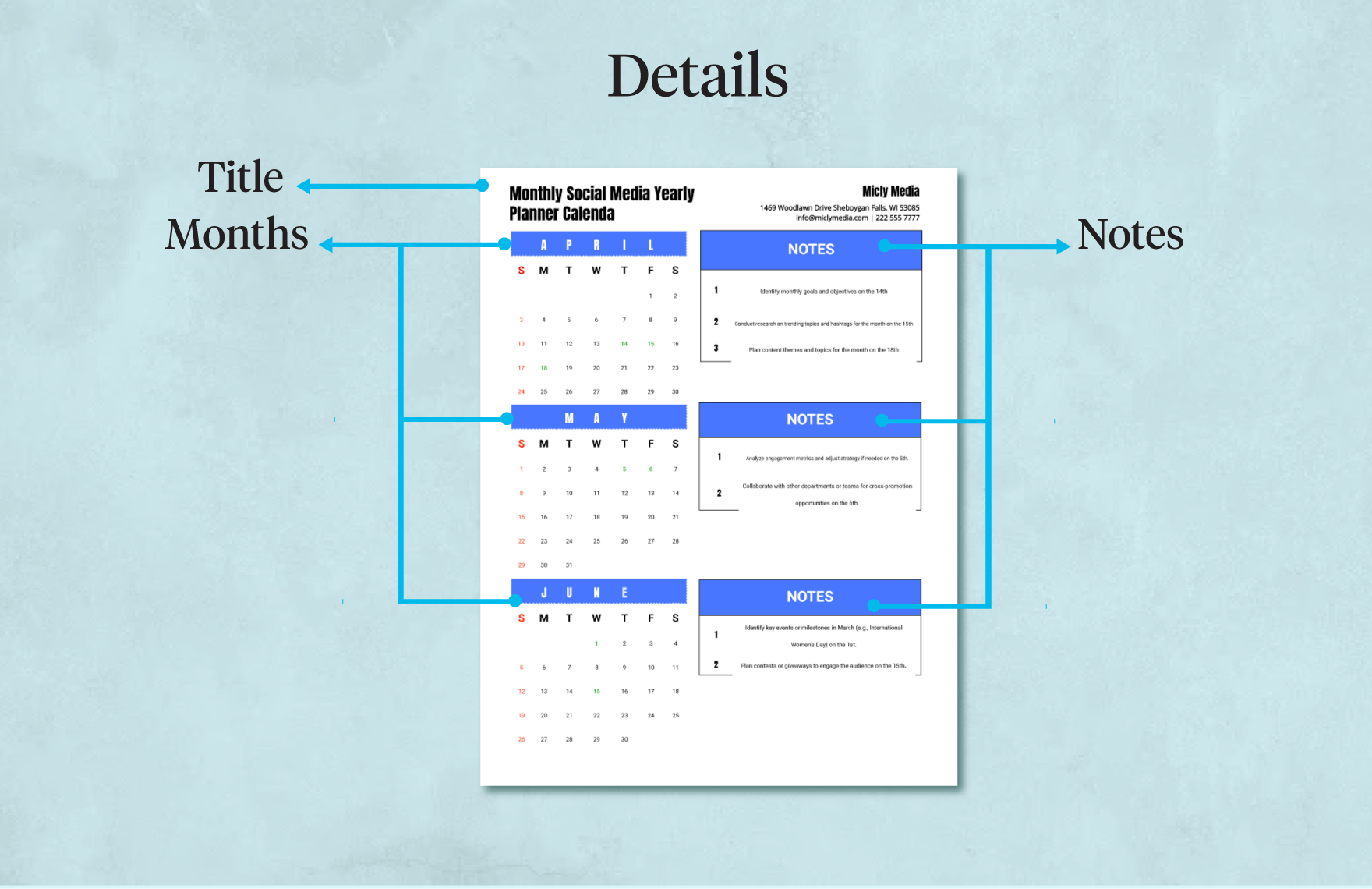 Monthly Social Media Yearly Planner Calendar